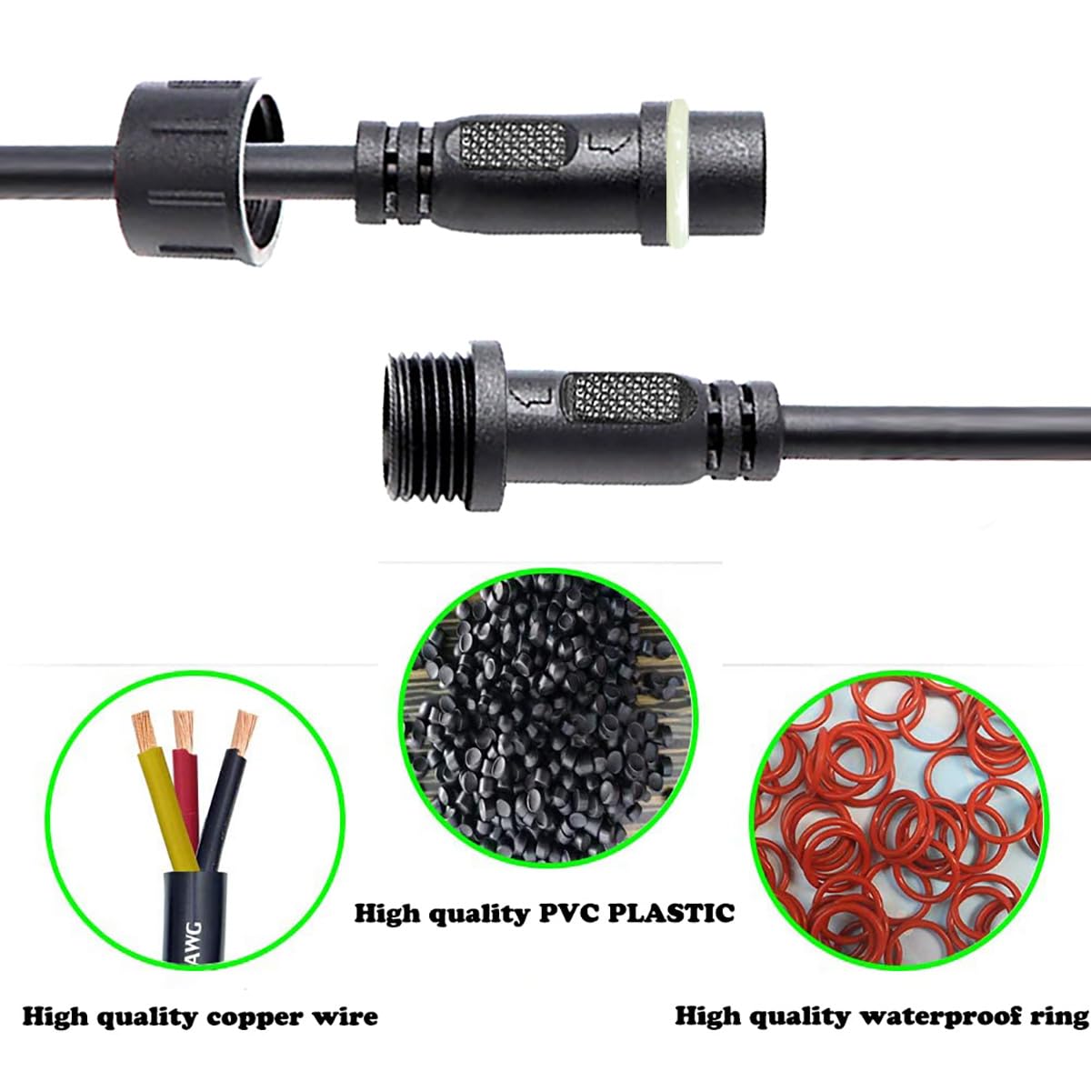 Yetor Waterproof Connectors 4 Wire,14Awg Male Female Plug Led Connector With 4Pin Waterproof Connectors,Ip68 25Cm Extension Cabl