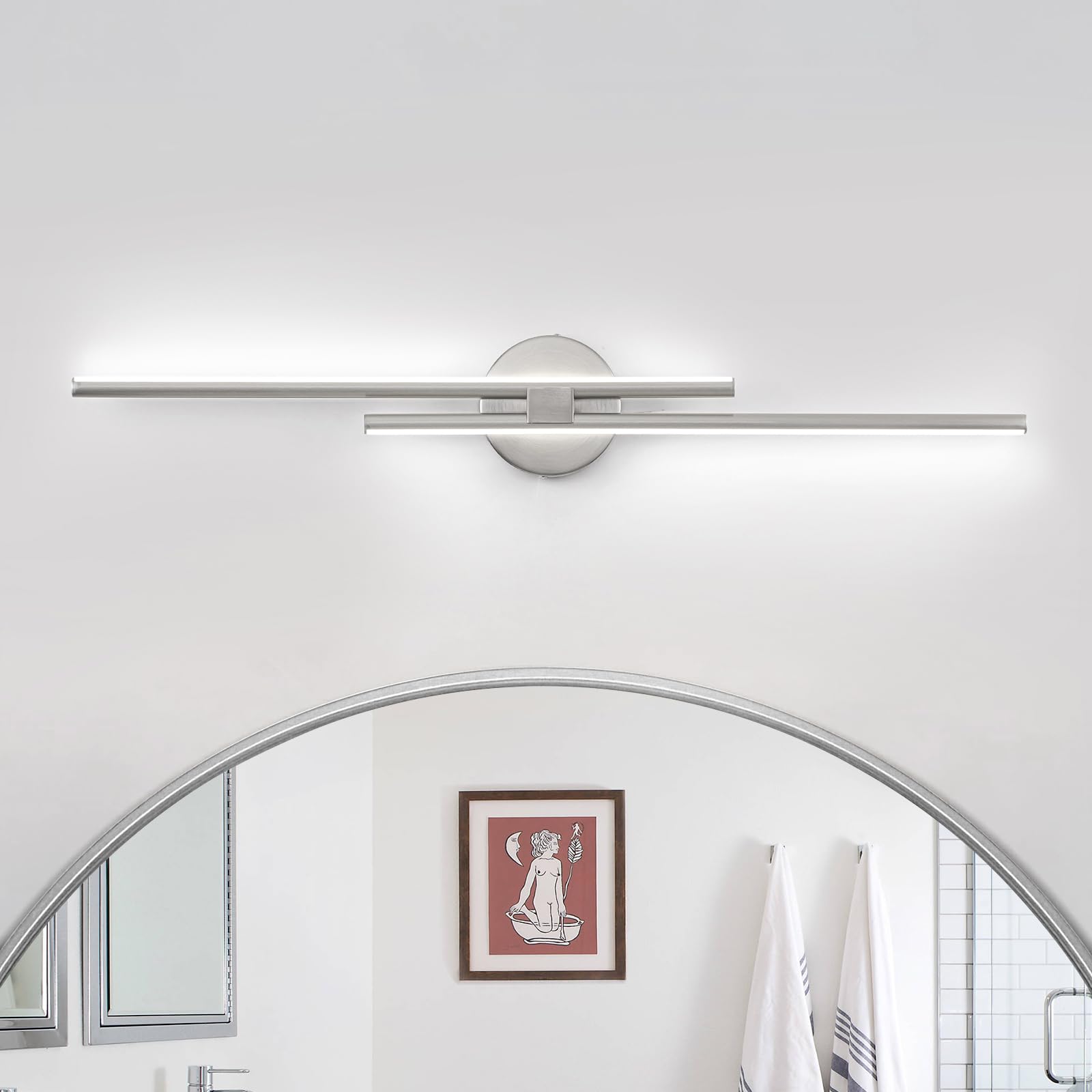 Edislive Dimmable Led Vanity Light Fixtures, 31.5" Nickel Wall Lighting For Bathroom & Bedroom