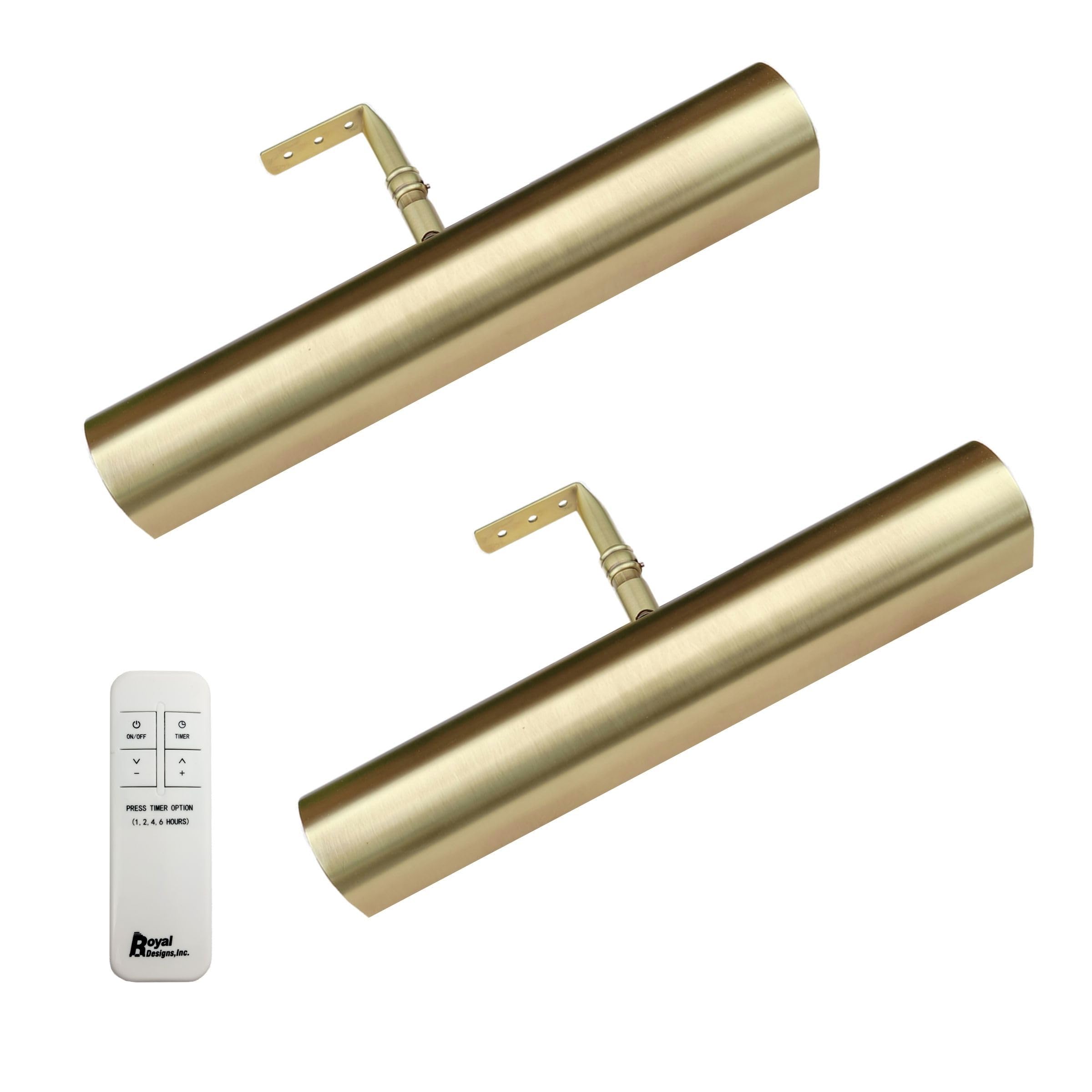 Royal Designs, Inc. Cordless LED Picture Light, Dimmable, 10.75 Inches, Brushed Satin Brass, Model PL-1010-10-BSB-2, 2 Pack