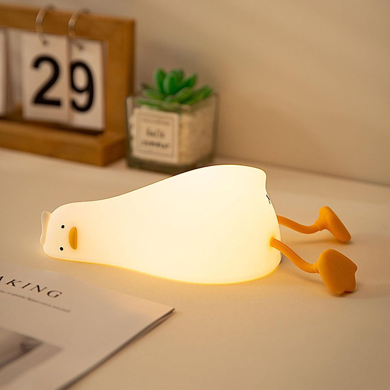 Famiduo Cute Lying Flat Duck Night Light, Led Lazy Duck Lamp Squishy, Extra Duckie Decor Gift, Dimmable Fun Ducky Lay Lamp, Duck Light Laying Down, Rechargeable Bedside Touch Soft Lamp For Kids Sleep