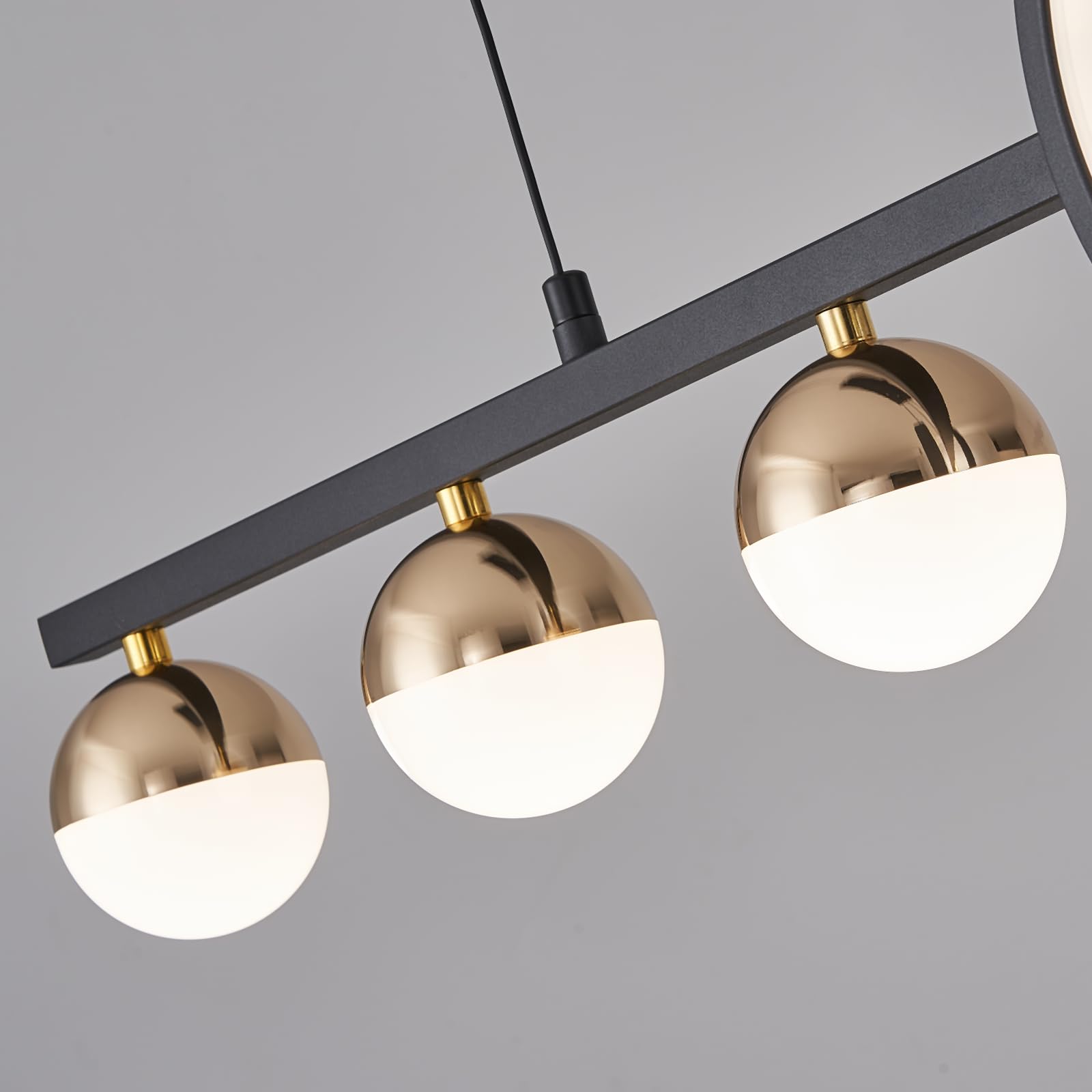 Oranoor Modern Black Gold Chandeliers For Dining Room, 47In Dimmable Led Chandelier Linear Pendant Light For Kitchen Island, Upgraded 6 Globe Hanging Pendant Chandelier Lighting (2 Rings, 4200Lm)