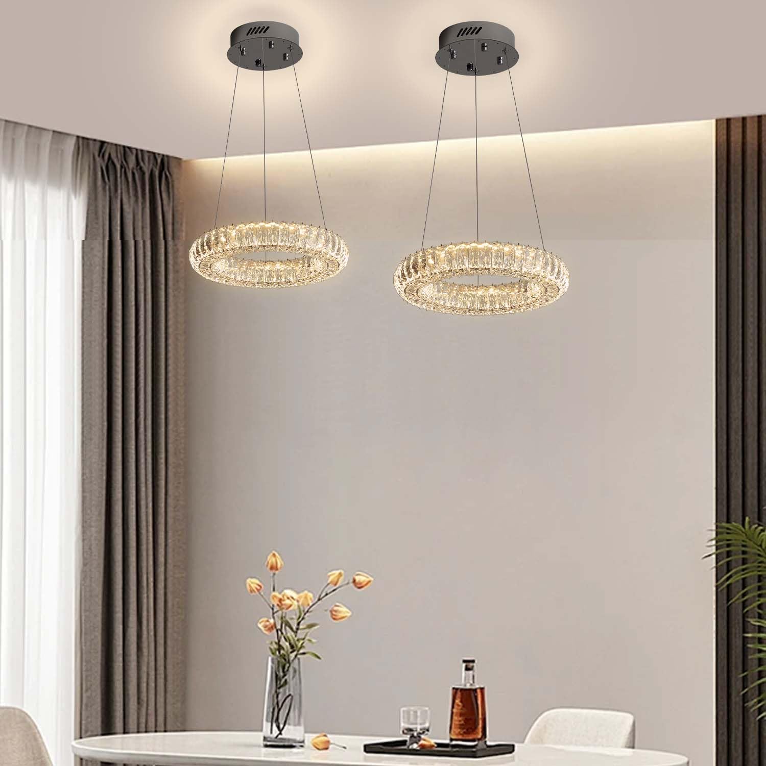 Modern Led Chandelier 1 Ring 8.7In Pendant Lighting For Kitchen Island Dimmable Led Pendant Ceiling Light Black Hanging Light Fi