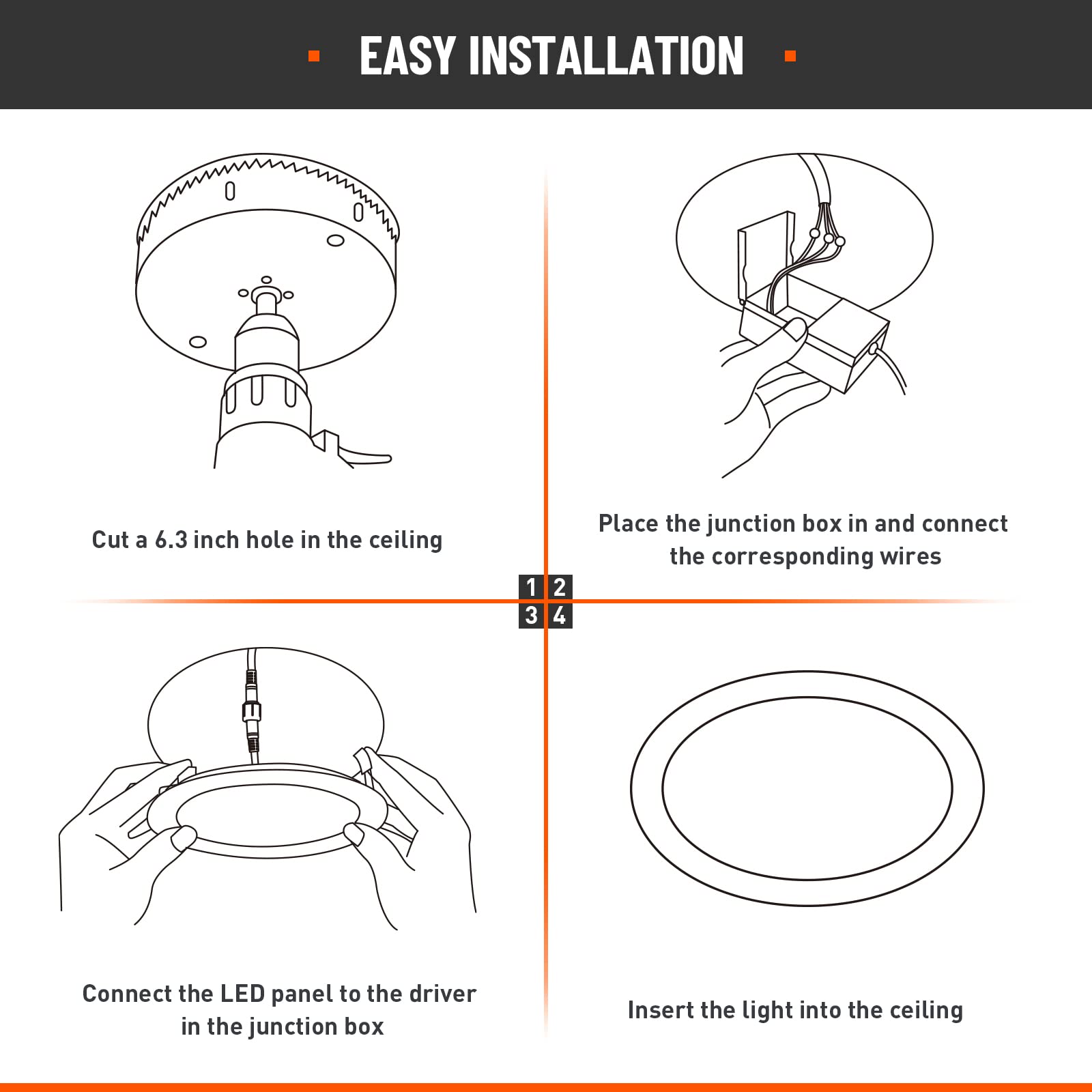 Powerasia 6 Inch Recessed Lighting - 6 Pack, Dimmable Led, 5Cct, Ultra Thin, Etl Certified, Black, 15W, Model 6