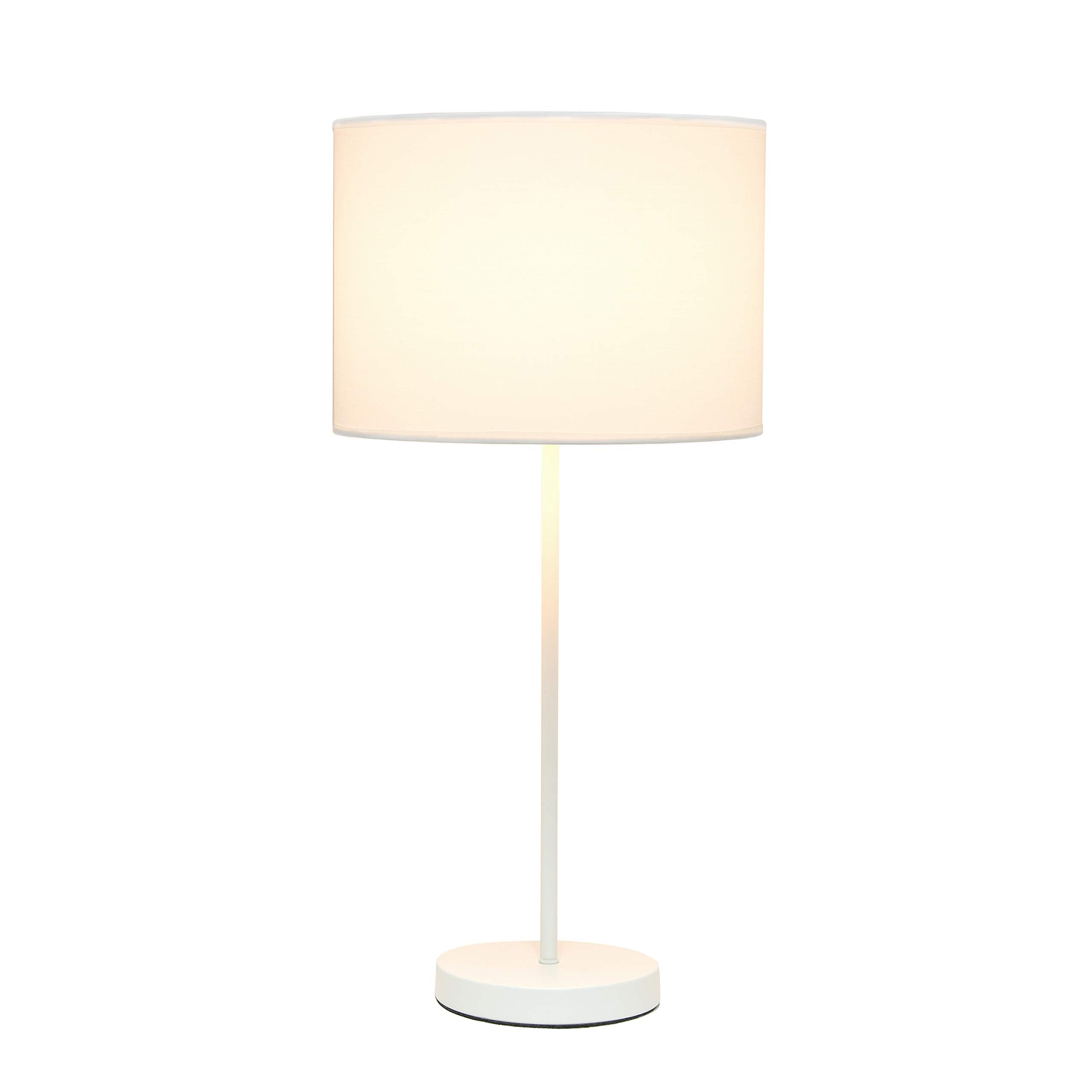 Simple Designs Lt2040-Wow 23" Standard Metal Stick Lamp With Round Base And Drum Fabric Shade For Home Décor, Bedroom, Office, Dorm, Living Room, Entryway, Foyer, White