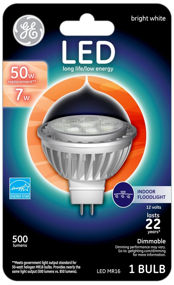 GE LED MR16 Accent Bulb, 7W Bright White, GU5.3 Base, 1-Pack, Aluminum Oxide