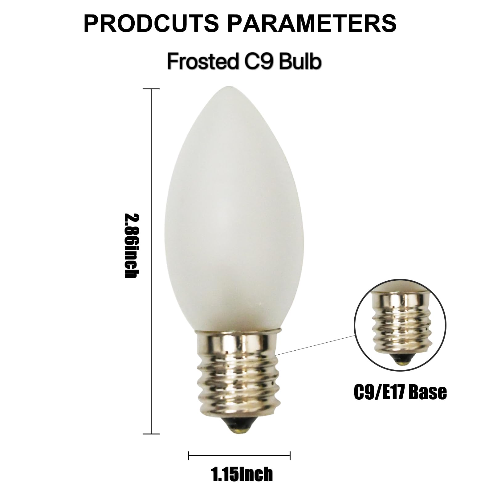 Doratale C9 Christmas Light Bulbs, Frosted White Glass, 7W Incandescent, 25 Pack, Indoor/Outdoor Use