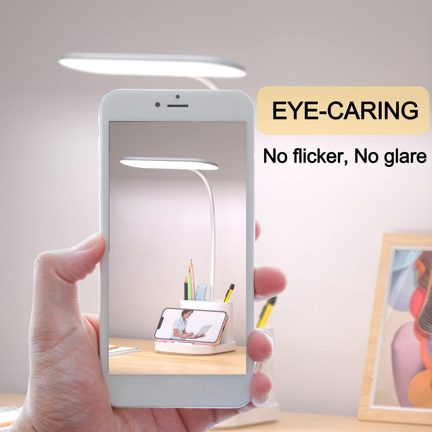 Youkoyi Led Desk Lamp - Rechargeable Touch Control, Stepless Dimming, 3 Color Modes, Gooseneck, White, Model T22