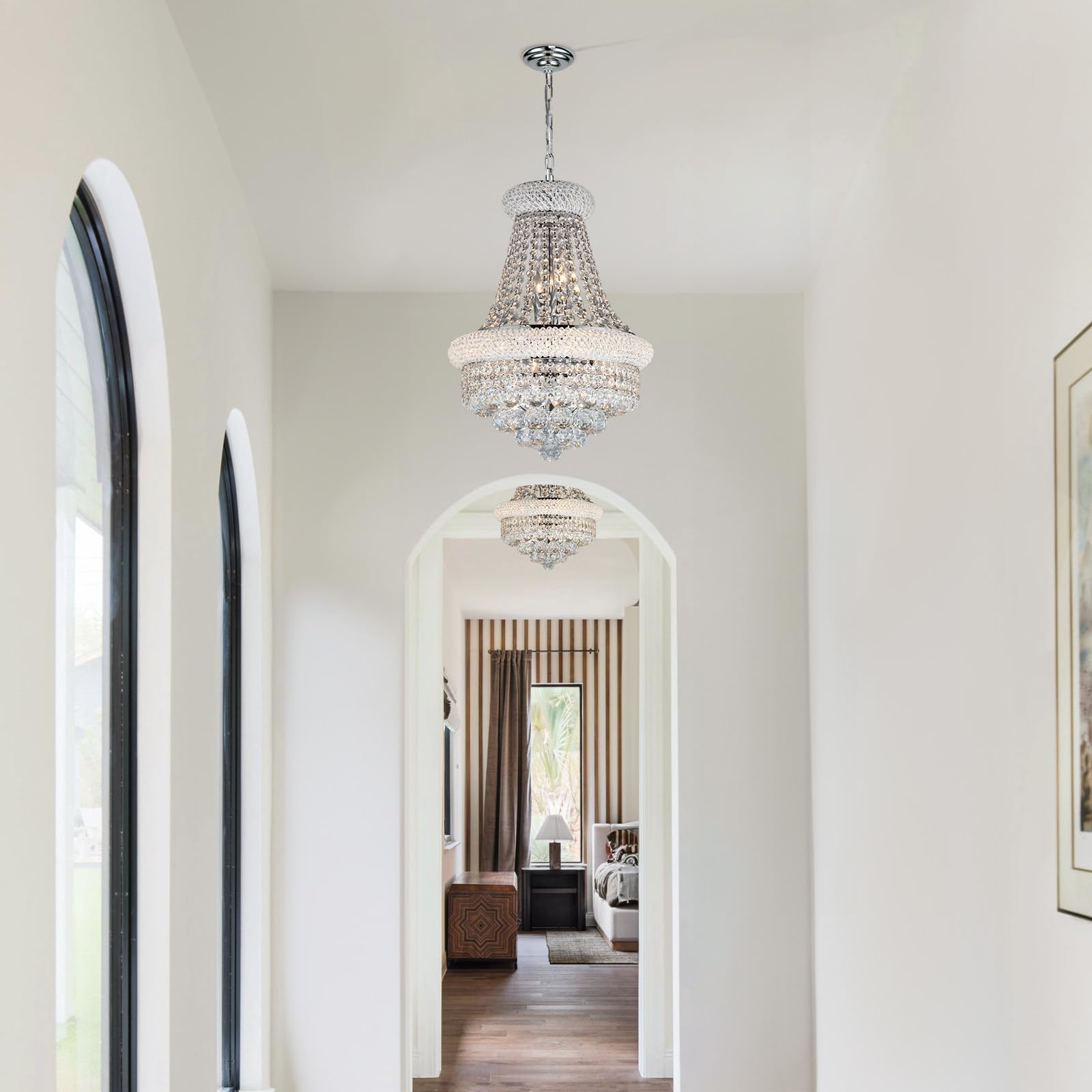 Crystal Chandeliers For Dining Room Light Fixtures Over Table  Empire Style K9 Crystal Chandelier For Living Room  6 Lights Chrome stylish Lighting Fixtures For Bedroom Kitchen Island Entryway D15 Inch