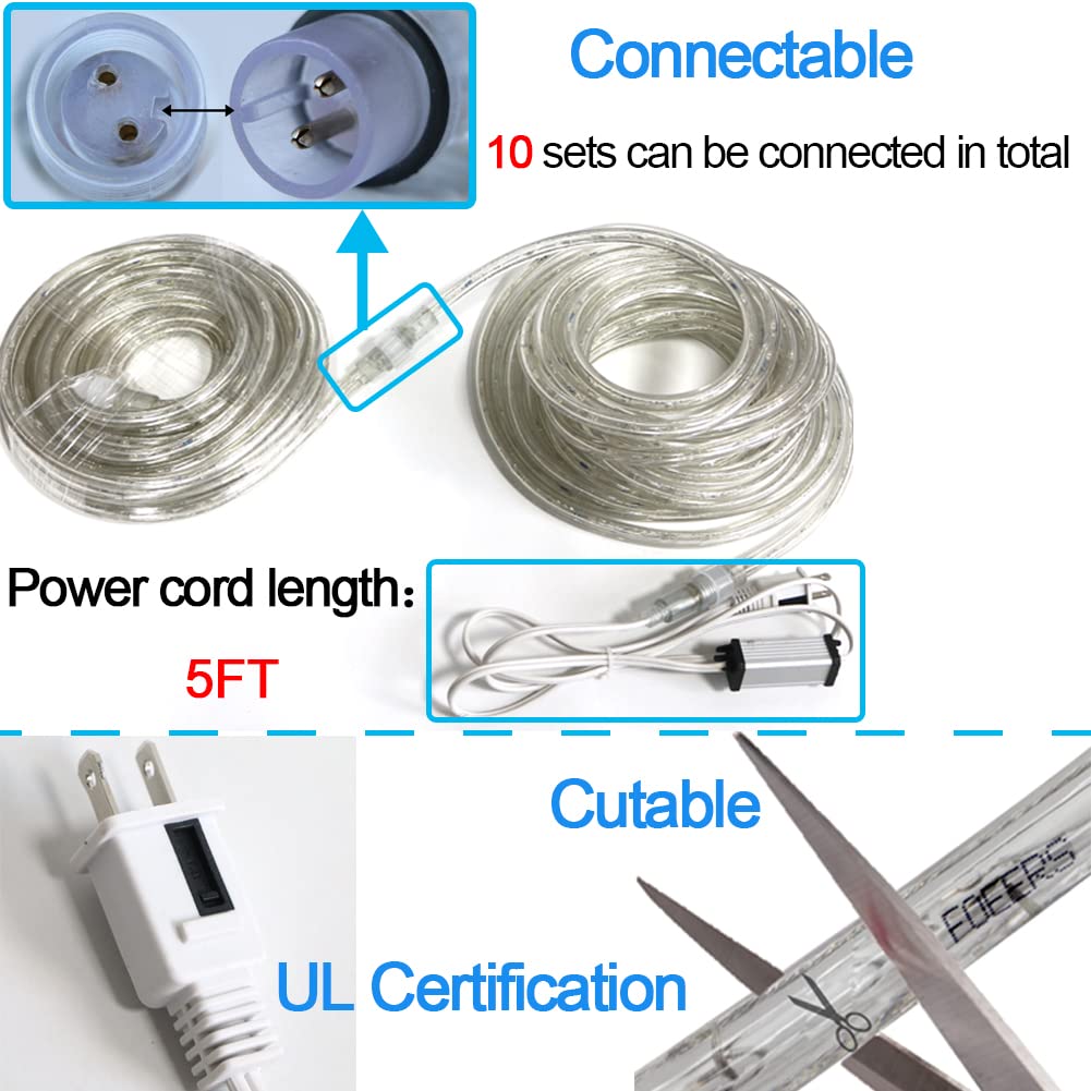 Foeers 10M 360 Led 110V Rope Lights 33Ft Outdoor Wedding Christmas Holiday Decoration Lights (Warm White)