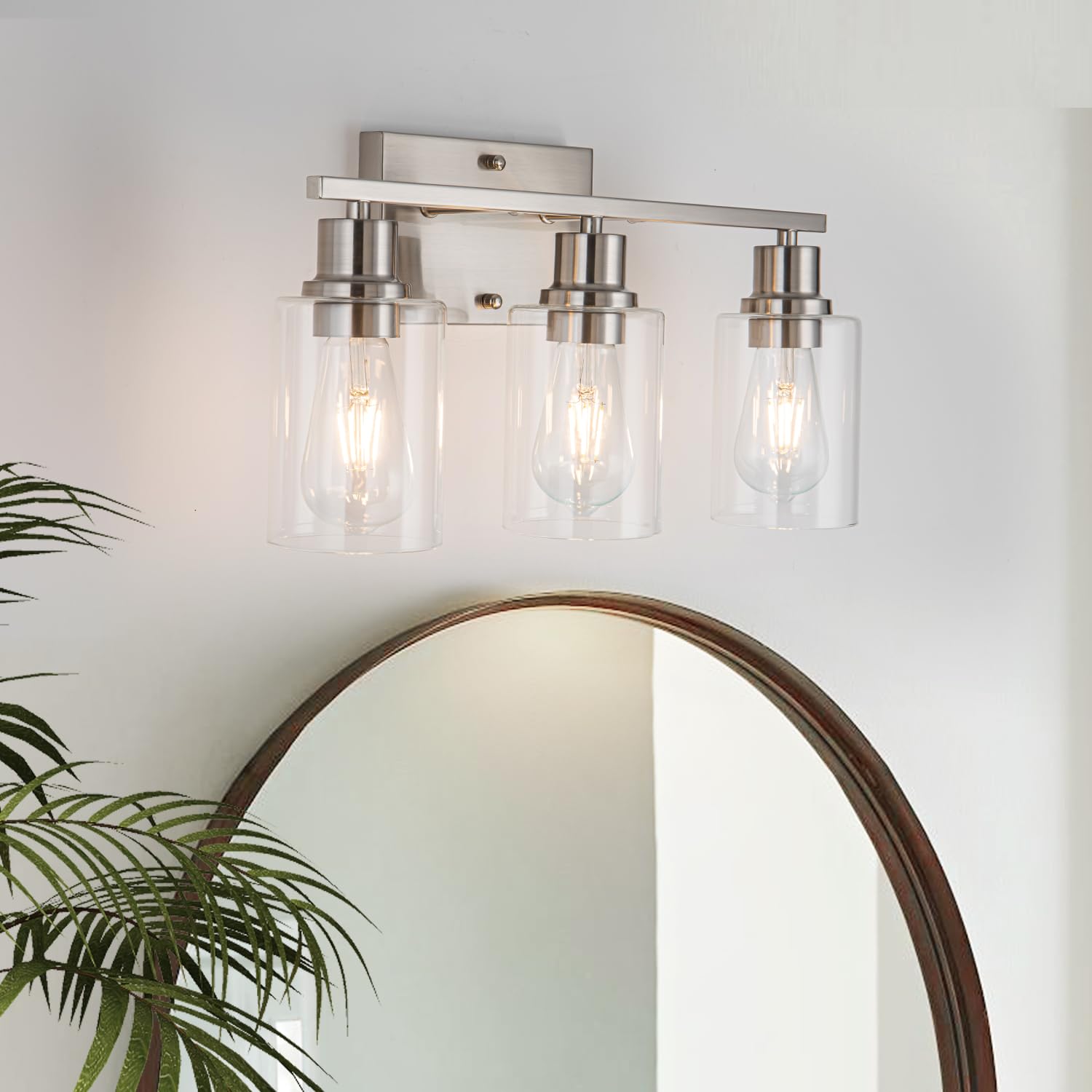 Filimitiy Bathroom Vanity Light Fixtures, 3-Light Brushed Nickel Bathroom Lights, Wall Sconces With Clear Glass Shade For Hallwa