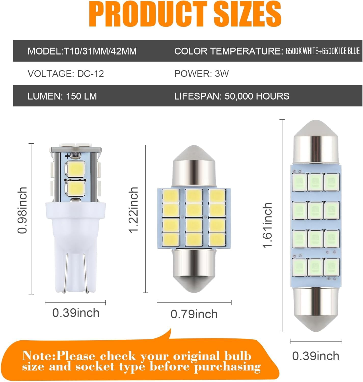 iFunyLED Dome Light LED Bulb Kit - 24 Pieces T10 DE3175 578 31mm 42mm - White+Ice Blue Interior Replacement Lights for Car