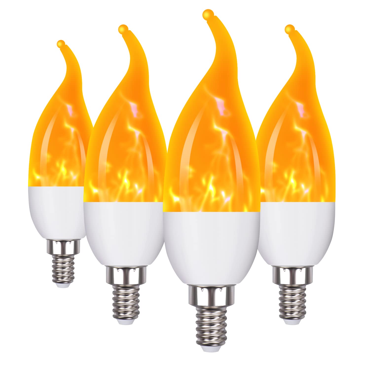 OHLGT E12 Flame Bulbs 4 Packs, 3 Mode LED Candelabra Flame Light Bulb 1.2 Watt Warm White Chandelier Flame Bulbs,1800k Candle Light Bulbs, Flame Tip for Christmas Party Decorations