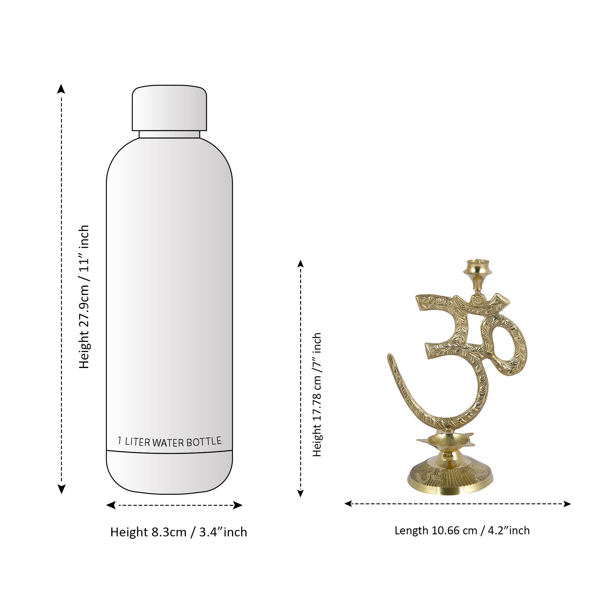 CraftVatika Om Symbol Design with Brass Diya Oil Lamp with Incense Holder, Brass Diya with Agarbatti Stand, Golden, (7 Inches He