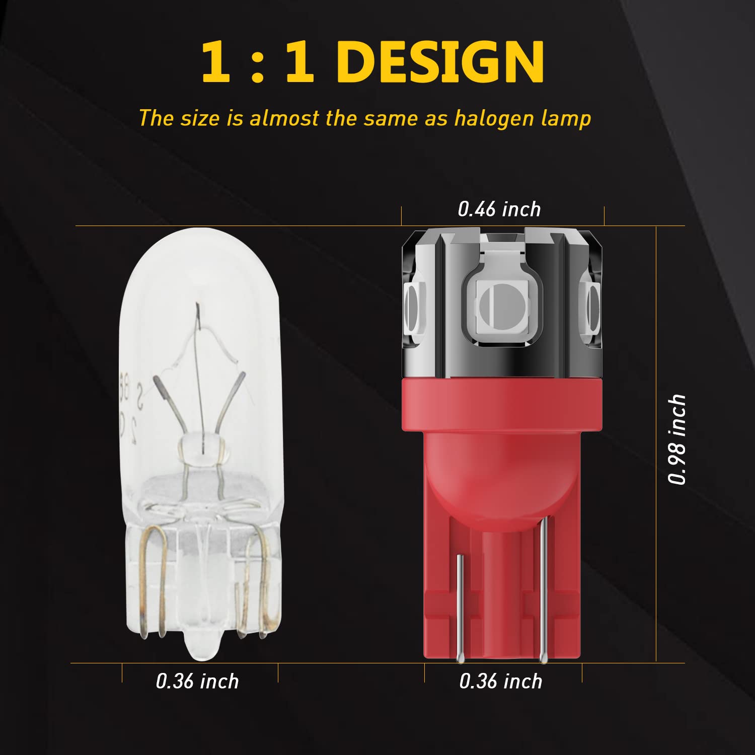 PHINLION LED Light Bulb 194 T10 Wedge 6-SMD 3030 Red Replacement for Car Dome, Map, Parking, License Plate Lights
