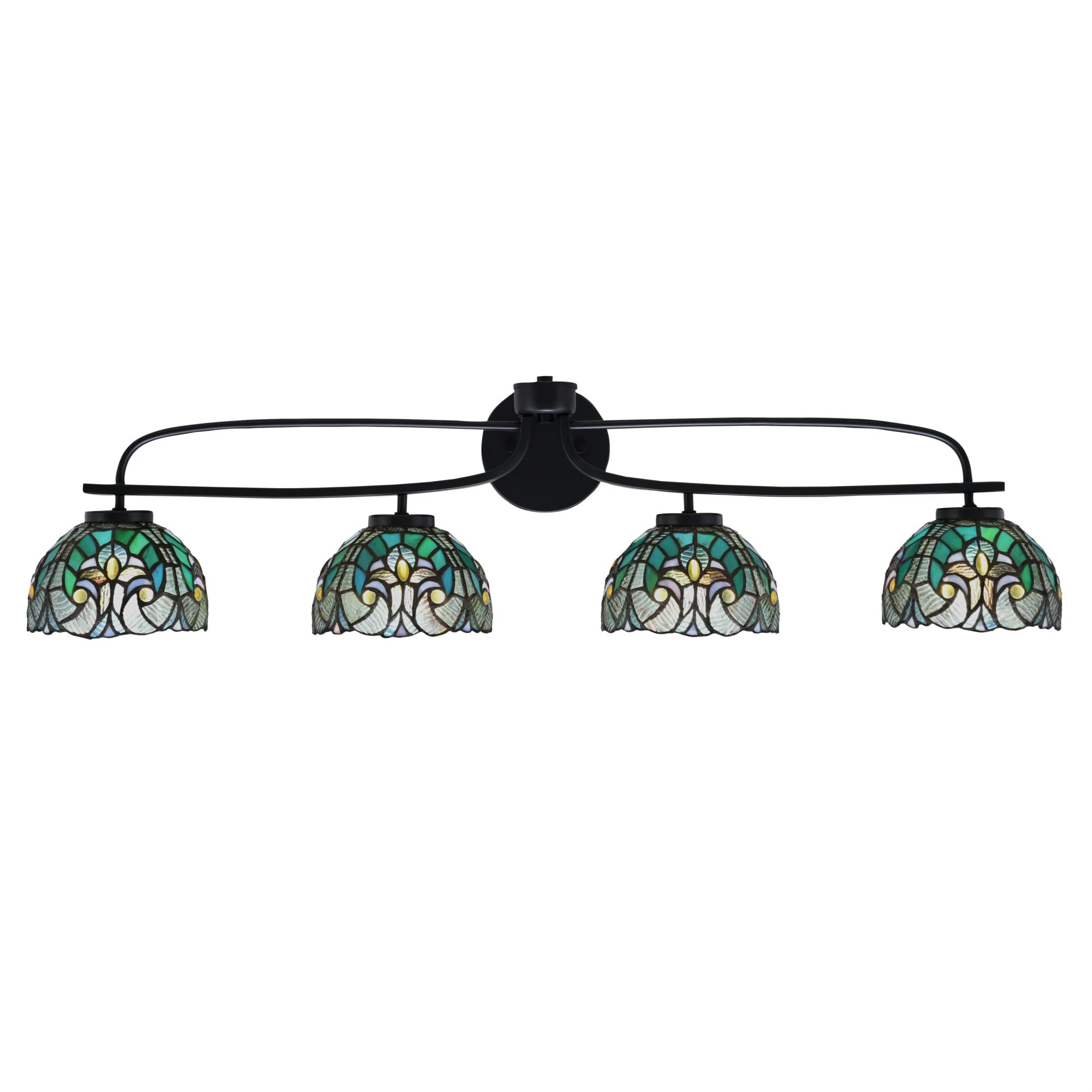 Cavella 4 Light Bath Bar Shown In Matte Black Finish With 7" Turquoise Cypress Art Glass