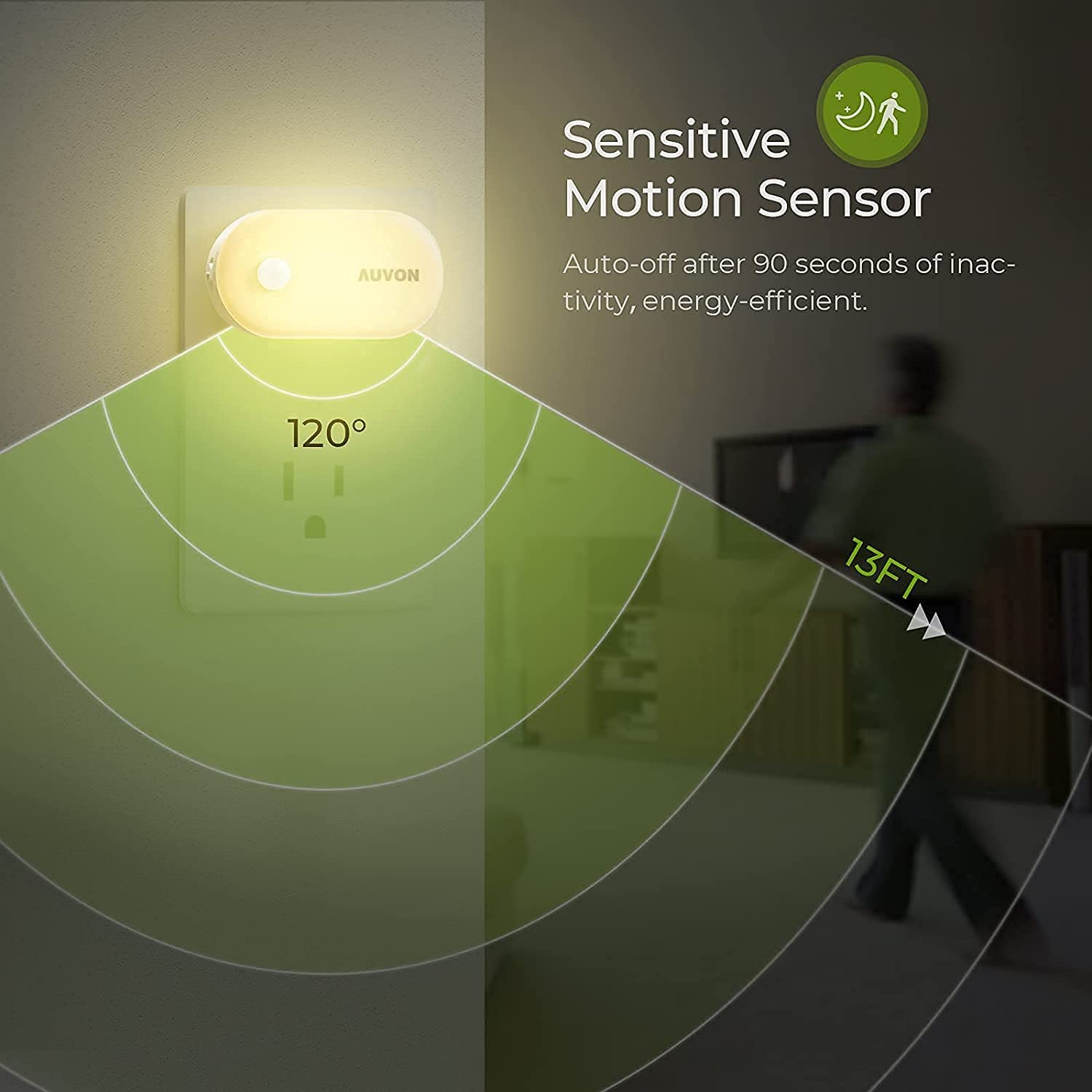 Auvon Night Light Plug In With Motion Sensor (120 Lumens), Dimmable Smart Led Night Lights, 1-120Lm Brightness, For Bathroom, Hallway, Garage, Toilet (4 Pack)