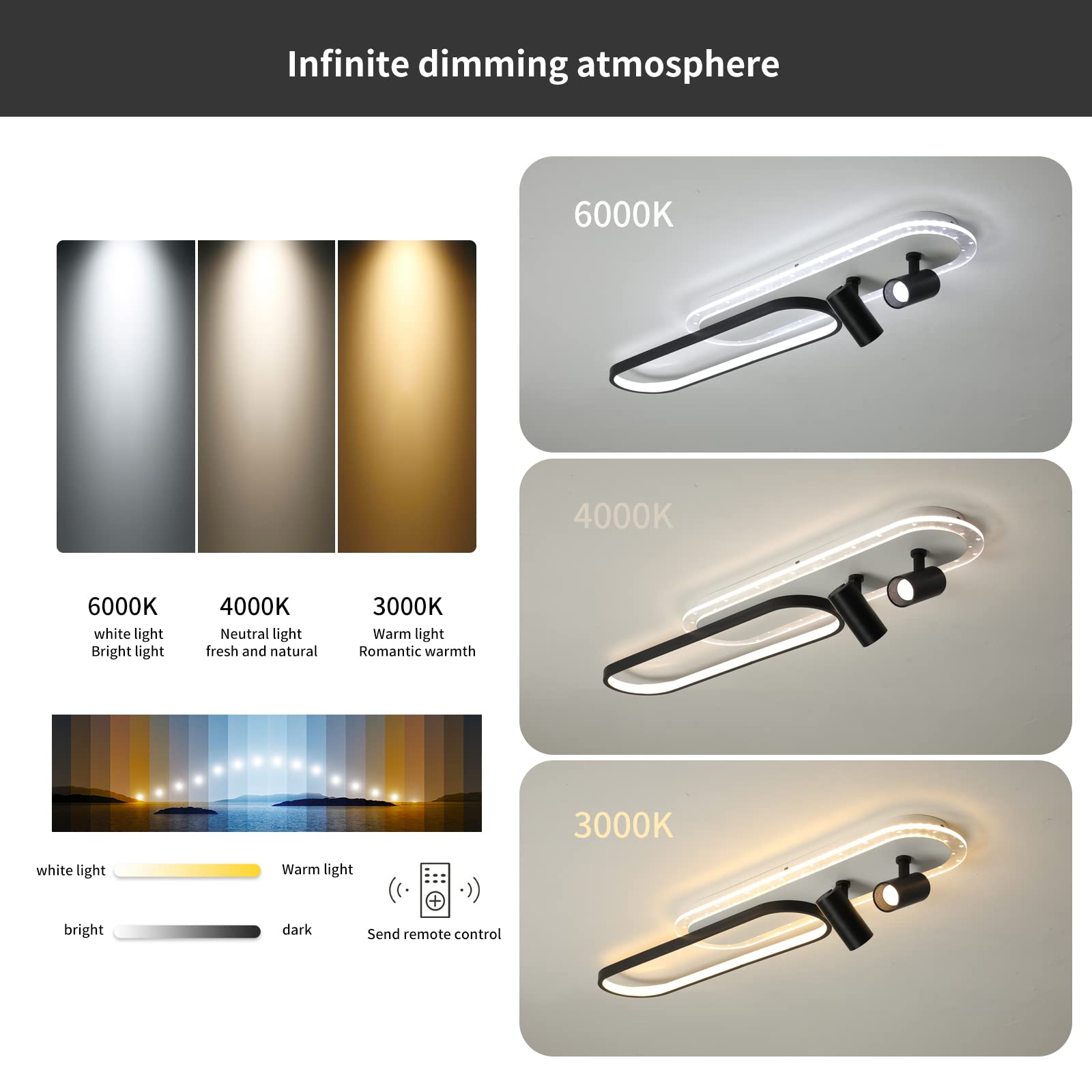 Tioolo Modern Ceiling Lamp, Led Linear Ceiling Light Fixture, 45W Dimmable Ceiling Light With Remote, Acrylic Flush Mount Chandelier Ceiling Lighting For Kitchen Dining Room Bedroom Corridor