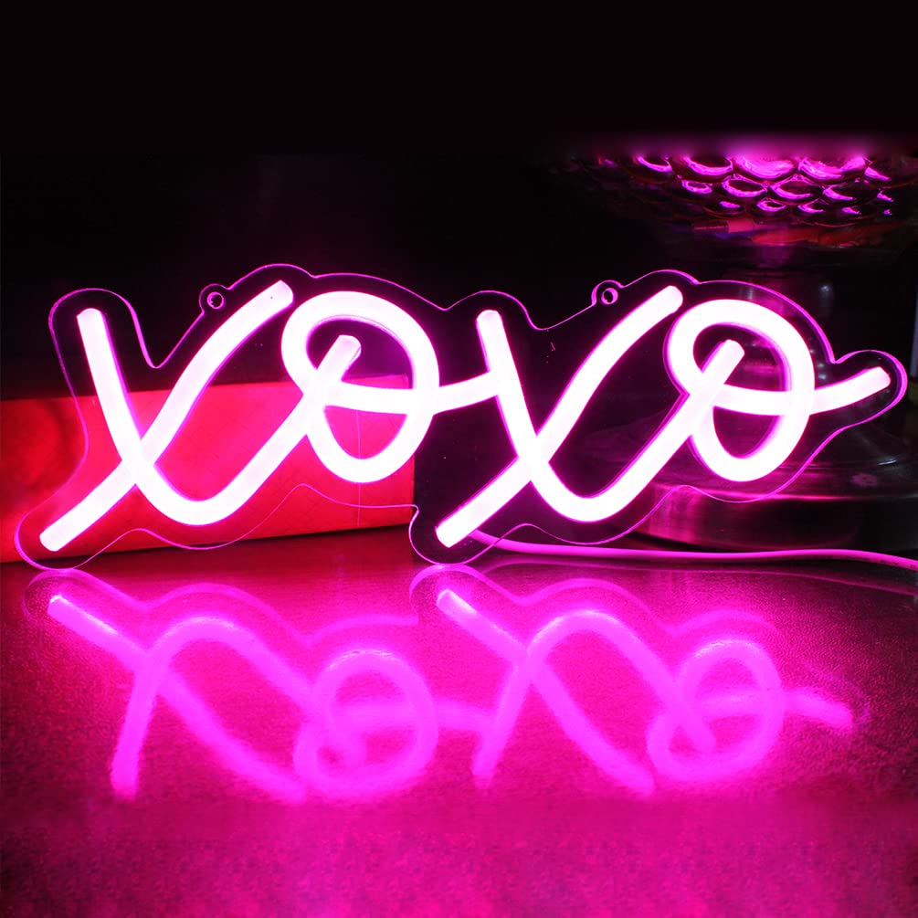 Dakabuka Xoxo Pink Led Neon Light Sign Night Lights For Wall Decor Light Up Signs For Birthday Gift Kids Bedroom Party Hotel Res