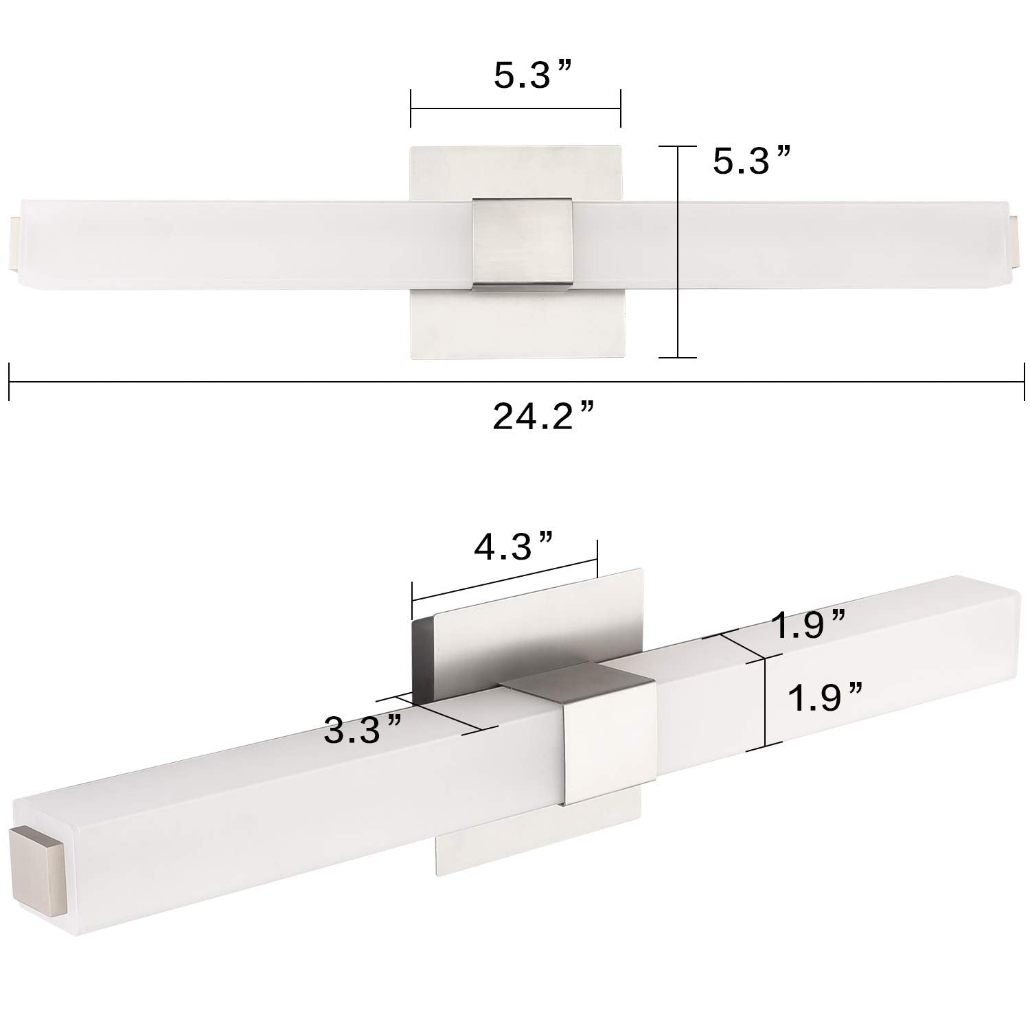 ZUZITO LED Bathroom Vanity Light - 24" Brushed Nickel - Modern Cool White Fixture Over Mirror - Not Dimmable
