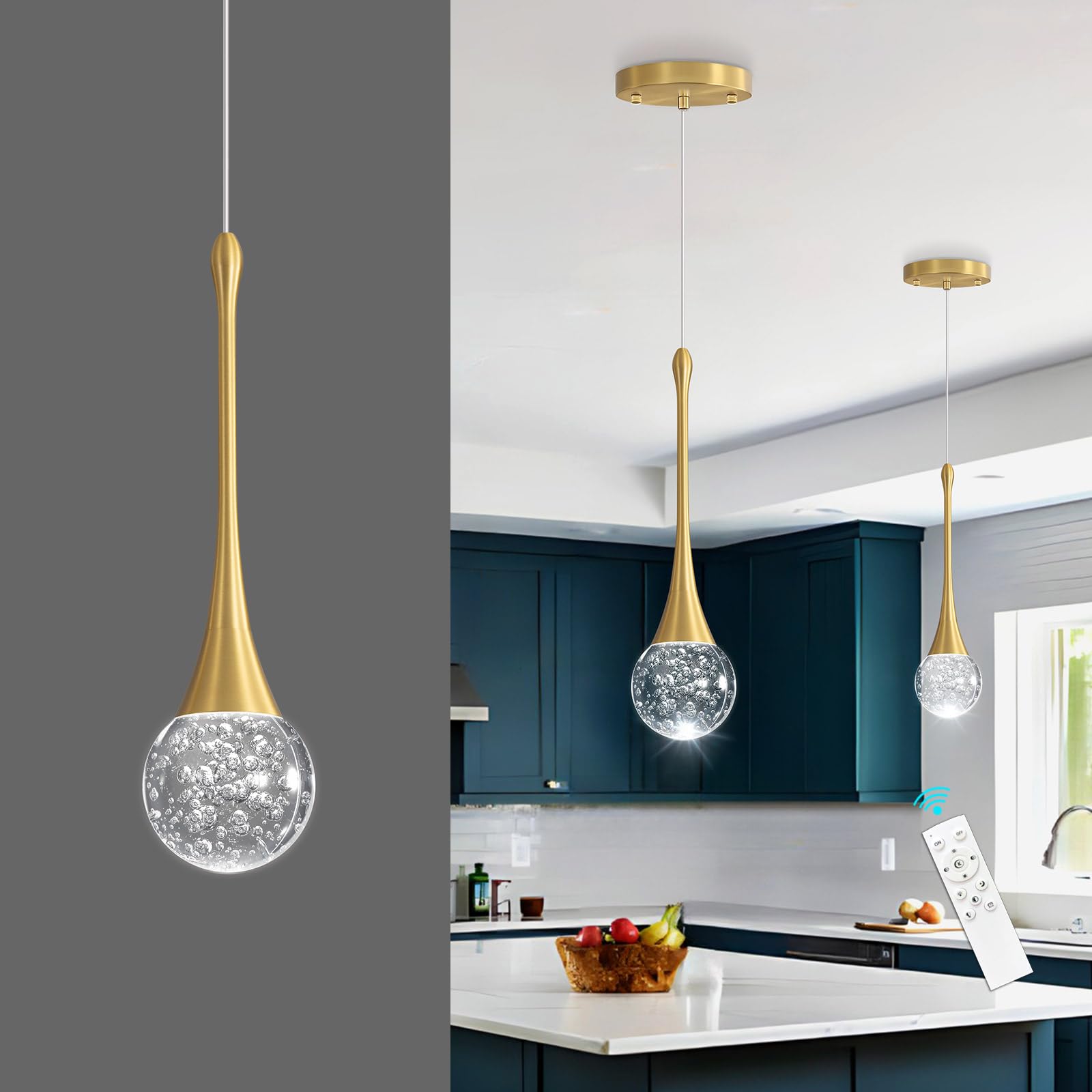 Cenozo Modern Pendant Lights For Kitchen Island Led Dimmable Crystal Glam Ceiling Pendant Lighting For Dining Room Hallway Bedroom Corner Lamp Antique Gold