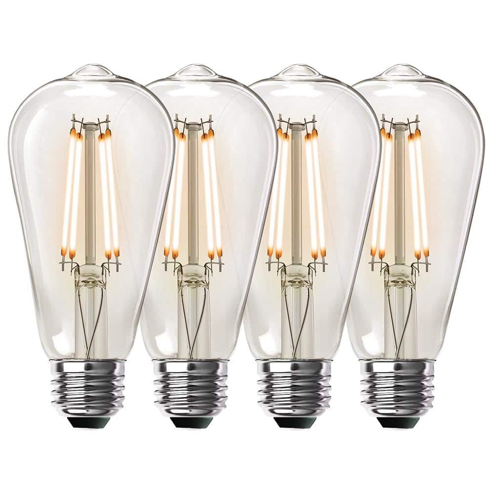 Feit Electric Vintage Edison LED Light Bulb, 60W Equivalent, Dimmable, Warm White, ST19 Model, Clear Glass, 4 Pack