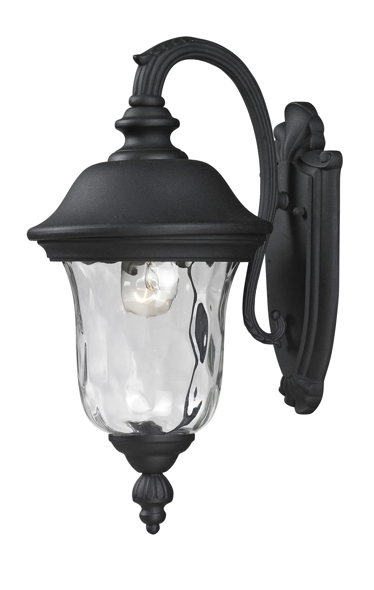 Z-Lite Armstrong Outdoor Wall Light, Aluminum Frame, Black Finish, Clear Water Glass, Model 534S-BK, Medium Size