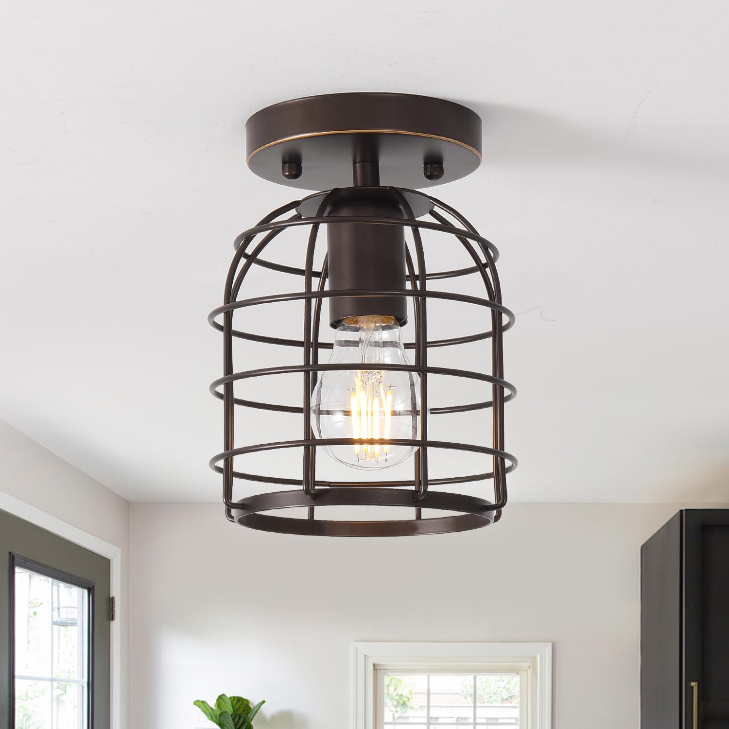 Create For Life? Industrial Vintage Flush Mount Ceiling Light, Oil Rubbed Bronze, Metal, E26, 1 Pack, Model kfxd16001