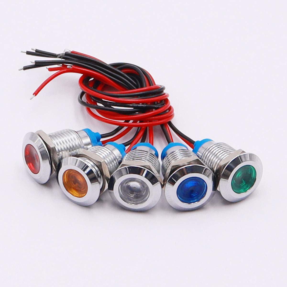 Mxuteuk 5 Pcs 12V-24V 12Mm 1/2&quot; Led Metal Indicator Light Waterproof Signal Lamp Red Yellow Blue Green White With Wire For Car Truck Boat