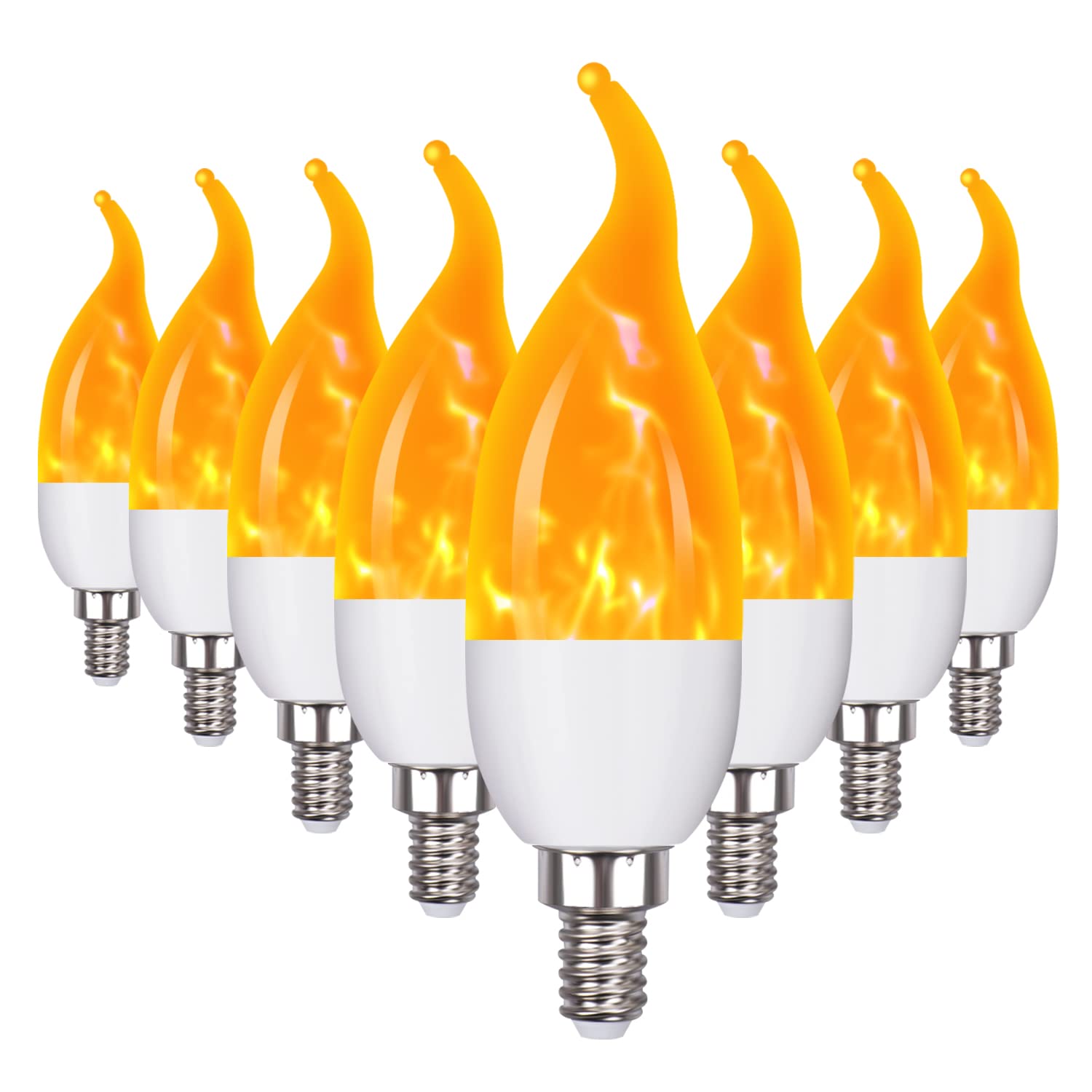 OHLGT E12 Flame Bulbs 8 Packs, 3 Mode LED Candelabra Flame Light Bulb 1.2 Watt Warm White Chandelier Flame Bulbs,1800k Candle Light Bulbs, Flame Tip for Christmas Party Decorations