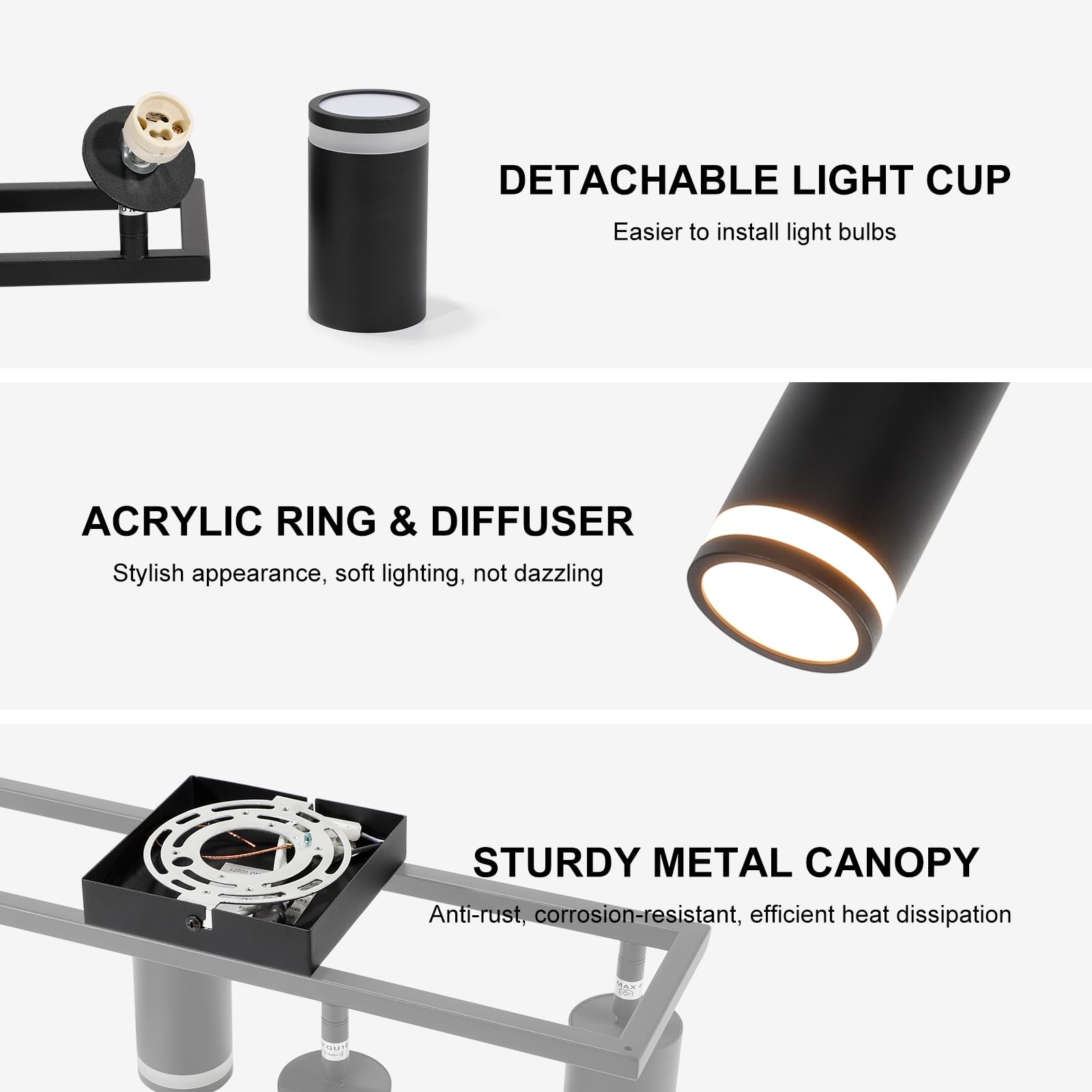 Ketom 4-Light Track Lighting Fixtures Ceiling, Gu10 Black Led Ceiling Spotlight, Modern Track Light Kit For Kitchen Hallway Bedroom Living Room