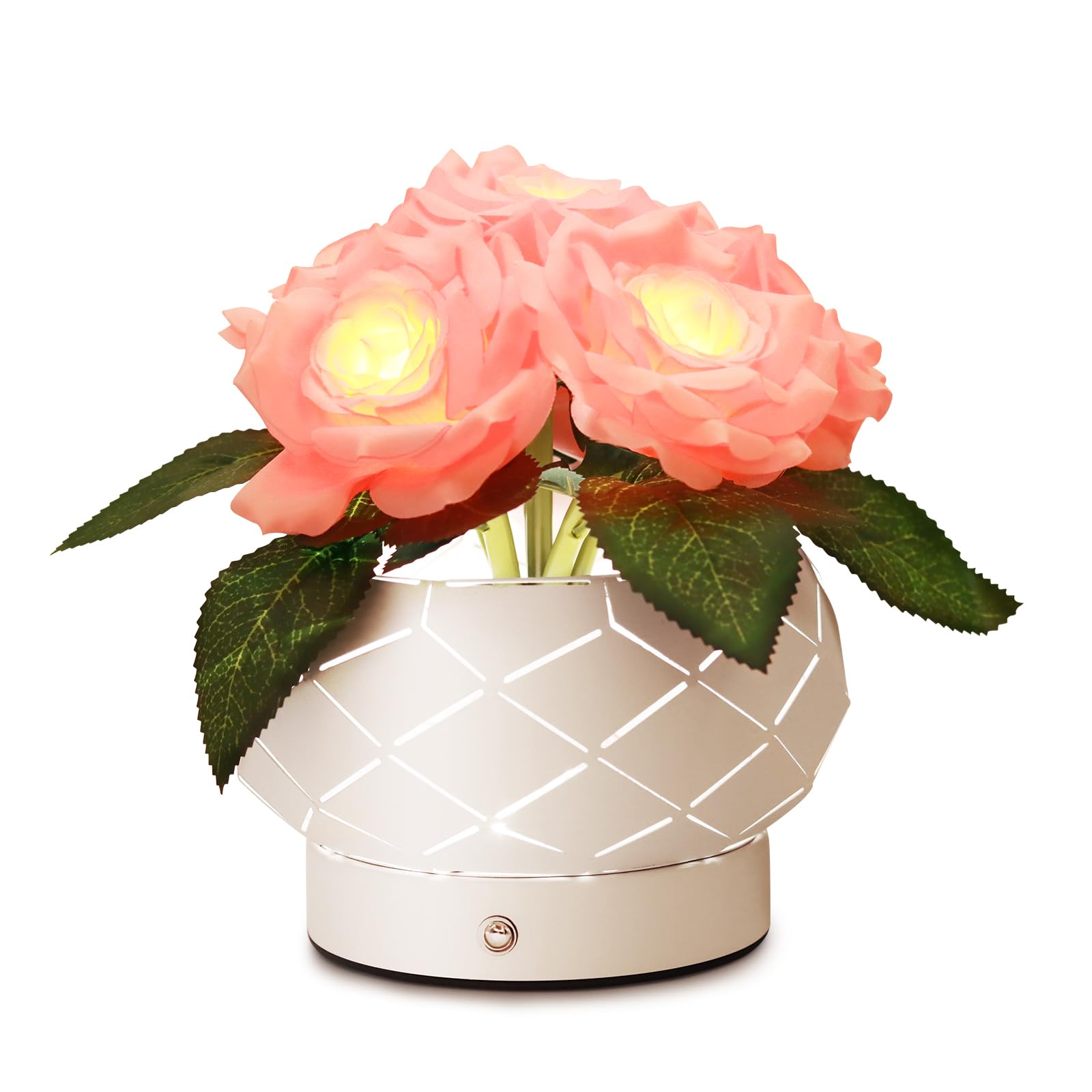 AMWGIMI Roses Flower Touch Table Lamp Rechargeable Cordless 3-Colour Dimming Small Night Light for Festival Housewarming Home Decor Birthday Gifts for Bedroom  Living Room Dining Room