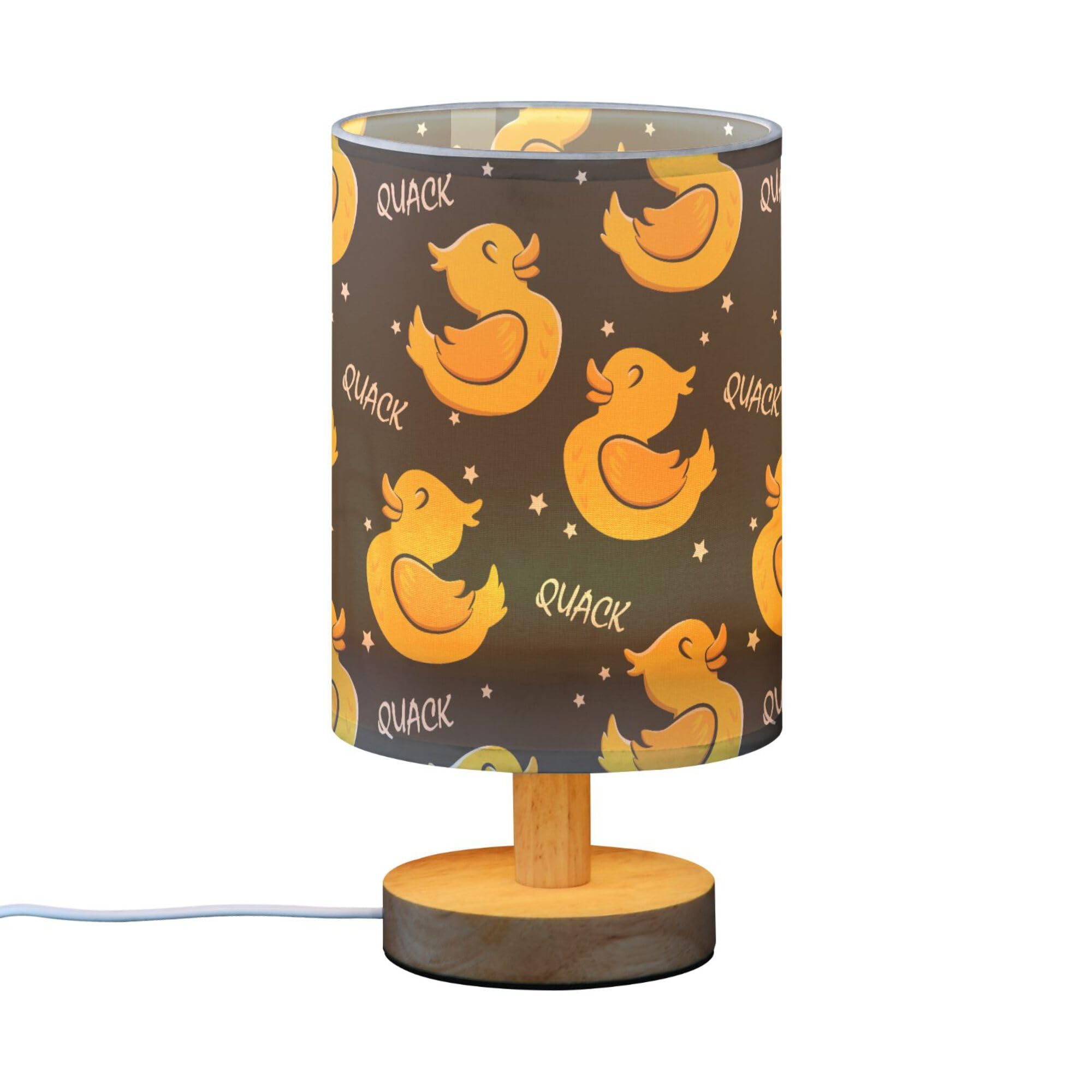 Yyzzh Table Lamp Cartoon Duck Stars Pattern Nightstand Lamp With Wood Base Fabric Lamp Shade Bedside Desk Lamp For Living Room B