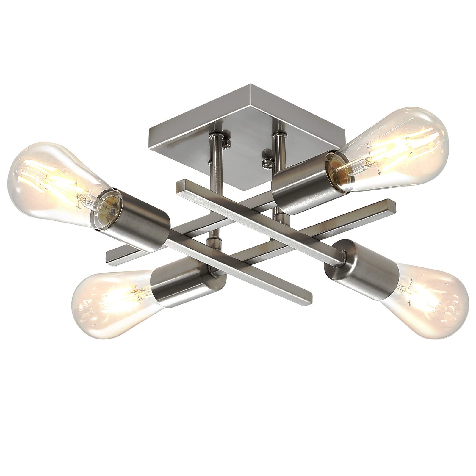 Youroke 4-Light Semi Flush Mount Ceiling Light, Modern Brushed Nickel Close To Ceiling Light Fixtures, Easy Assembled, House Ind