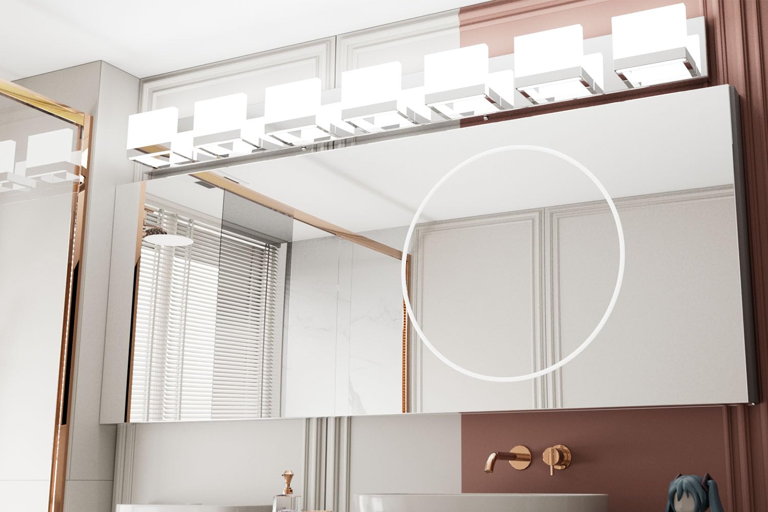 Tipace LED Bathroom Vanity Light, 7 Lights, Chrome, Stainless Steel, Model GW-1103, Non-Dimmable, 6000K White Light