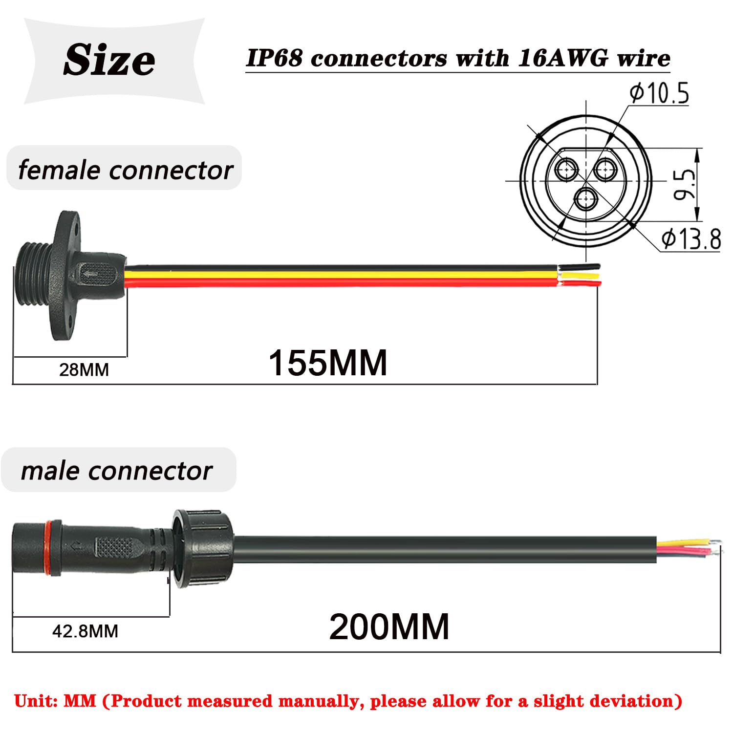 Newnewliu 3Pin Waterproof Connector,3 Wire Male Female Plug Led Connector With 16Awg M16 Waterproof Cover Extension Cable With E