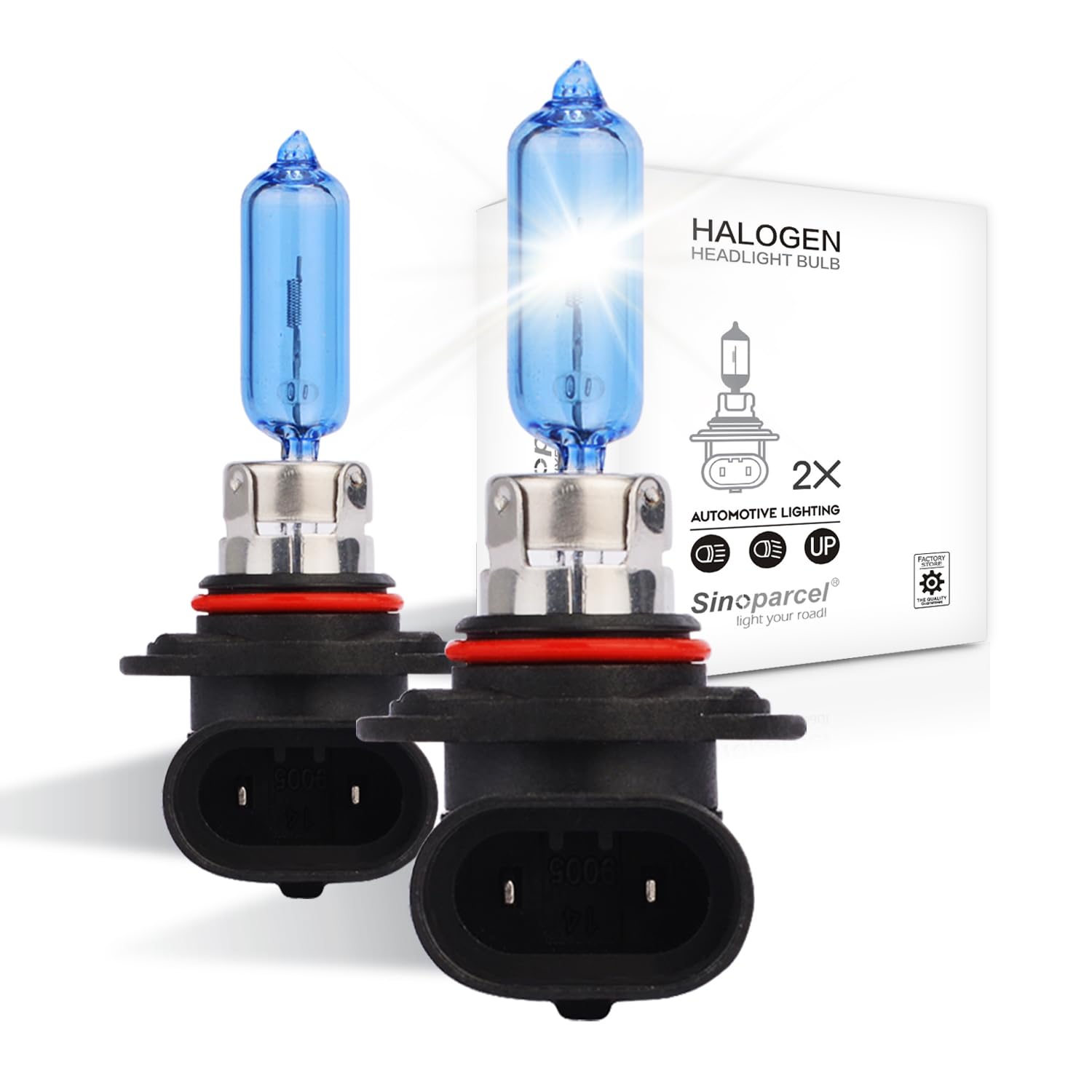 Sinoparcel 9006 Halogen Headlight Bulbs, High and Low Beam, 5000K, Pack of 2
