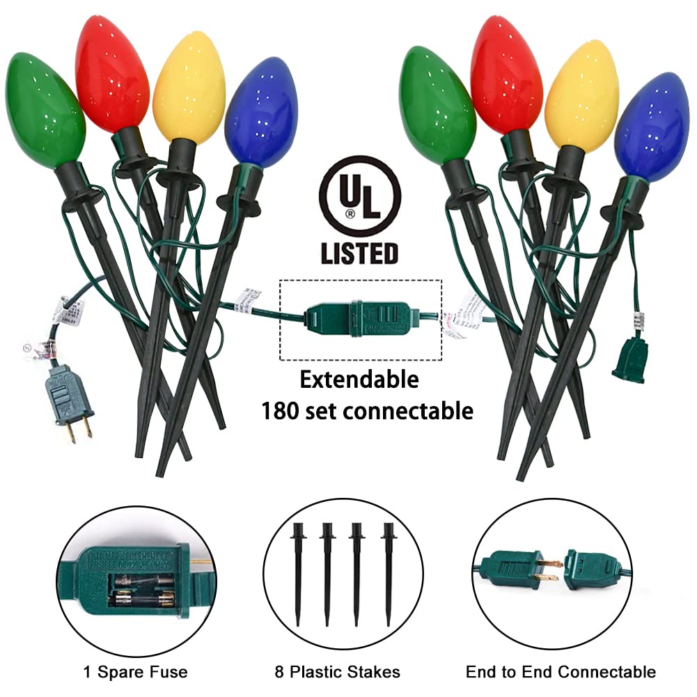Konictom Christmas Lights Jumbo C9 Outdoor Decorations, 7Ft Multicolor String Lights, 2 Pack