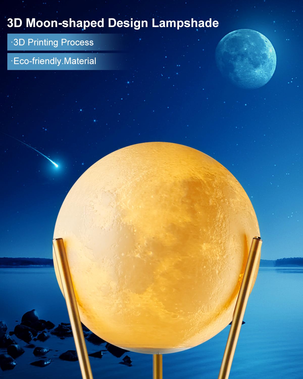 Lightdot 66'' Globe Moon Floor Lamp For Living Room Modern Gold Tripod Floor Lamp With 3D Printing Frosted Shade E26 300K Bulbs