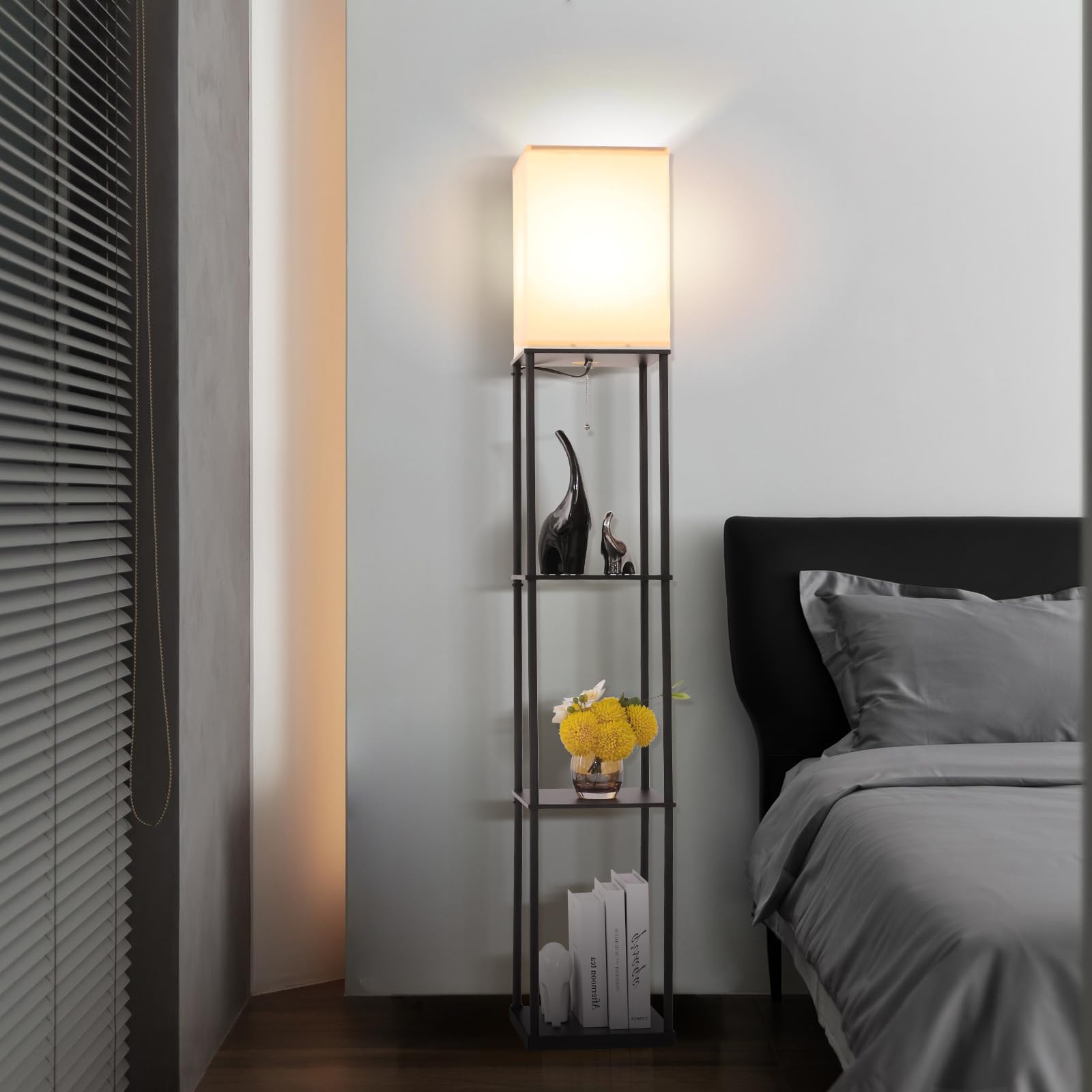 Gupuzm Floor Lamp with Shelves, Modern Black Standing Lamp with 3 Color Temperatures, Model PFL-007 for Living Room and Bedroom