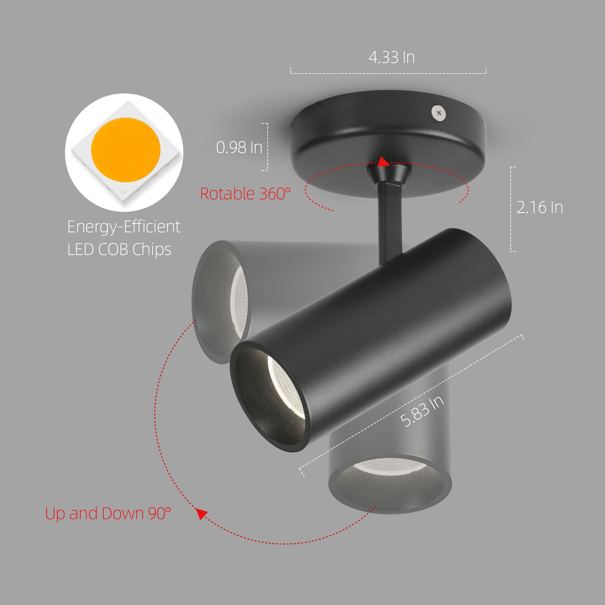 Aisilan 12W Black Adjustable Led Ceiling Spotlight, 3000K Warm White Accent Light For Indoor Use