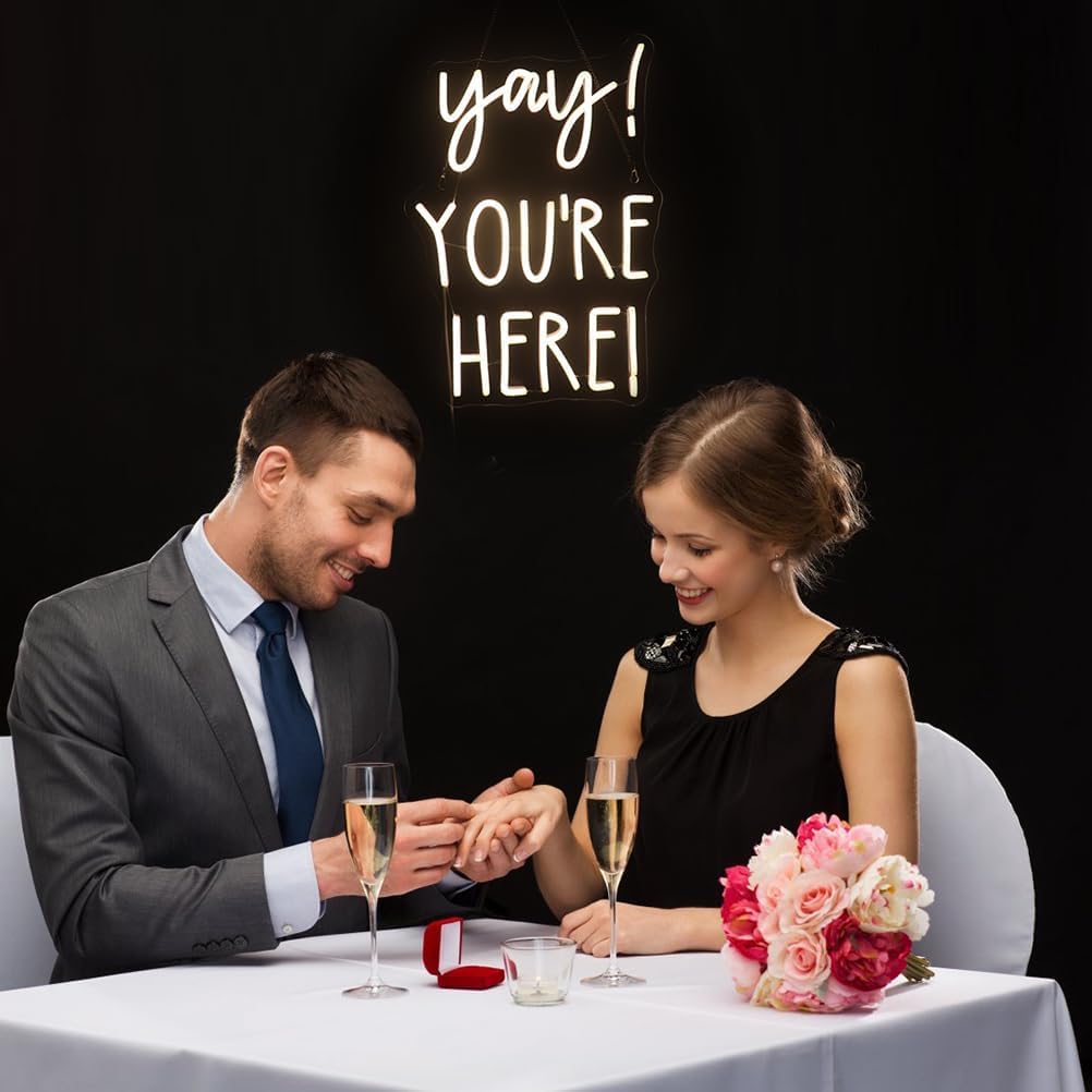 Led Yay! YouRe Here! Neon Sign  Positive Quotes Decorative Neon Lights For Home Room Classroom Wall Decor  Office Wall Decor Neon Light Sign  Christmas Birthday Gift Thanksgiving Gift(Warm White)