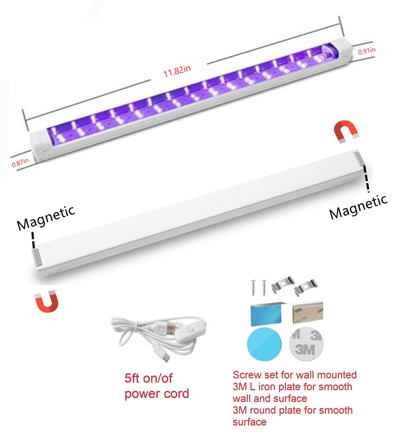THLIFURE UV Black Light Bar, 10W 1ft LED Strip Lights, Purple, 2 Pack, Ideal for Bedroom, Fluorescent Paint & Glow in The Dark Parties
