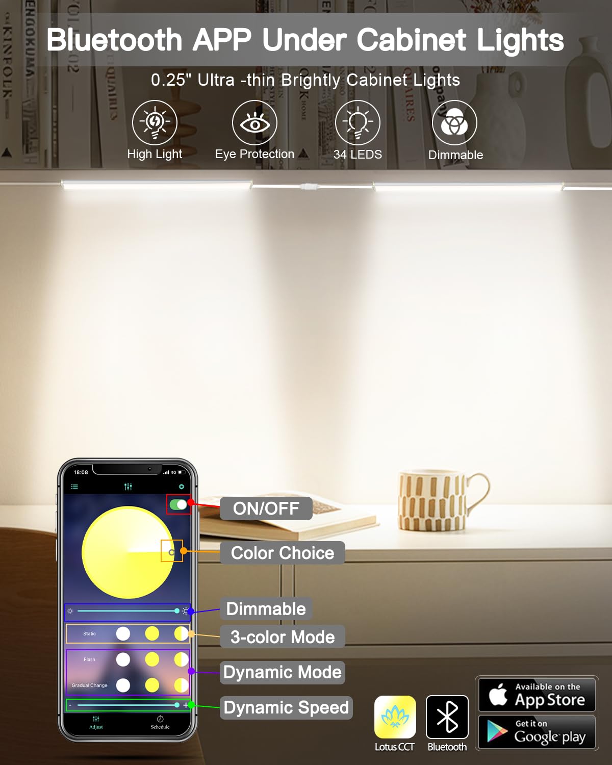 Daymeet Under Cabinet LED Lights, 12 Inch Dimmable, Multi-Color, Plug-in, 2 Pack for Kitchen, Shelf, Closet