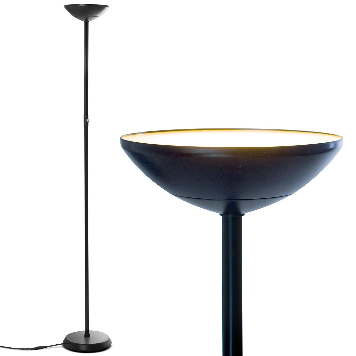 Brightech Skylite Led Floor Lamp, Torchiere Super Bright Floor Lamp For Living Rooms & Offices - 3 Way Dimmable Tall Lamp, High 