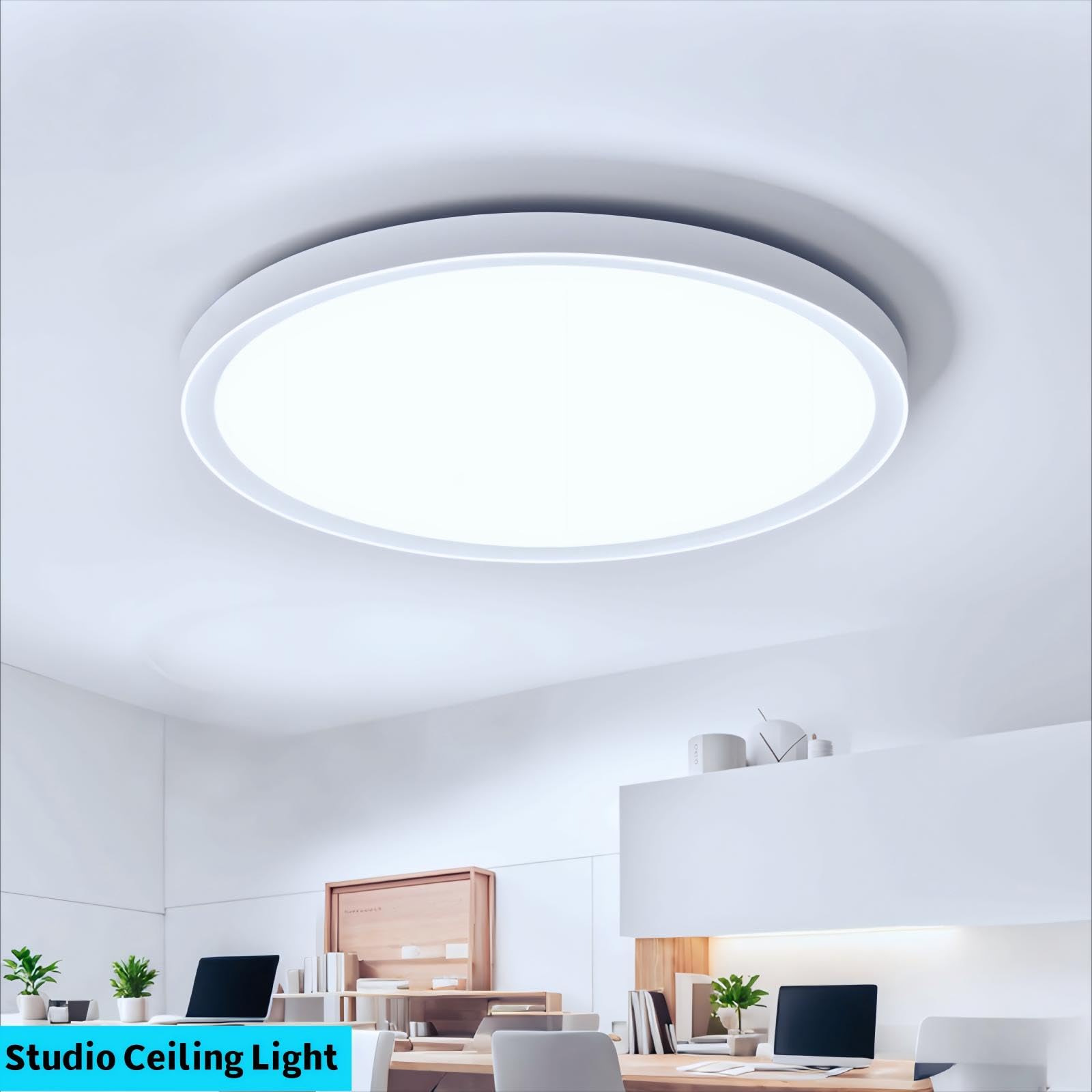 Litren 6000K Ceiling Light Fixtures Flush Mount Flat Led Light Round Ceiling Lamp Cold White 12 Inch Ultra-Thin For Bedroom Kitc