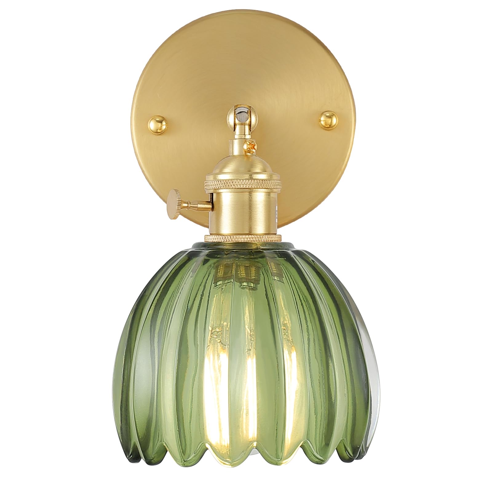 Shenmoyl Vintage Wall Sconces, Green Tulip Glass Lampshade, 1 Light Hardwired Modern Fixture for Bedroom and Doorway