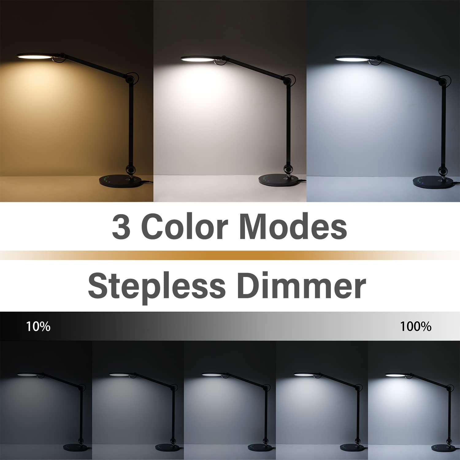 Buanick Desk Lamp,Led Architect Desk Lamp,Desk Lamps For Home Office,Table Lamp With Wireless Charger & Adjustable Swing Arm,Touch Control, 3 Lighting Mode,5 Brightness,Eye-Caring Office Lamp