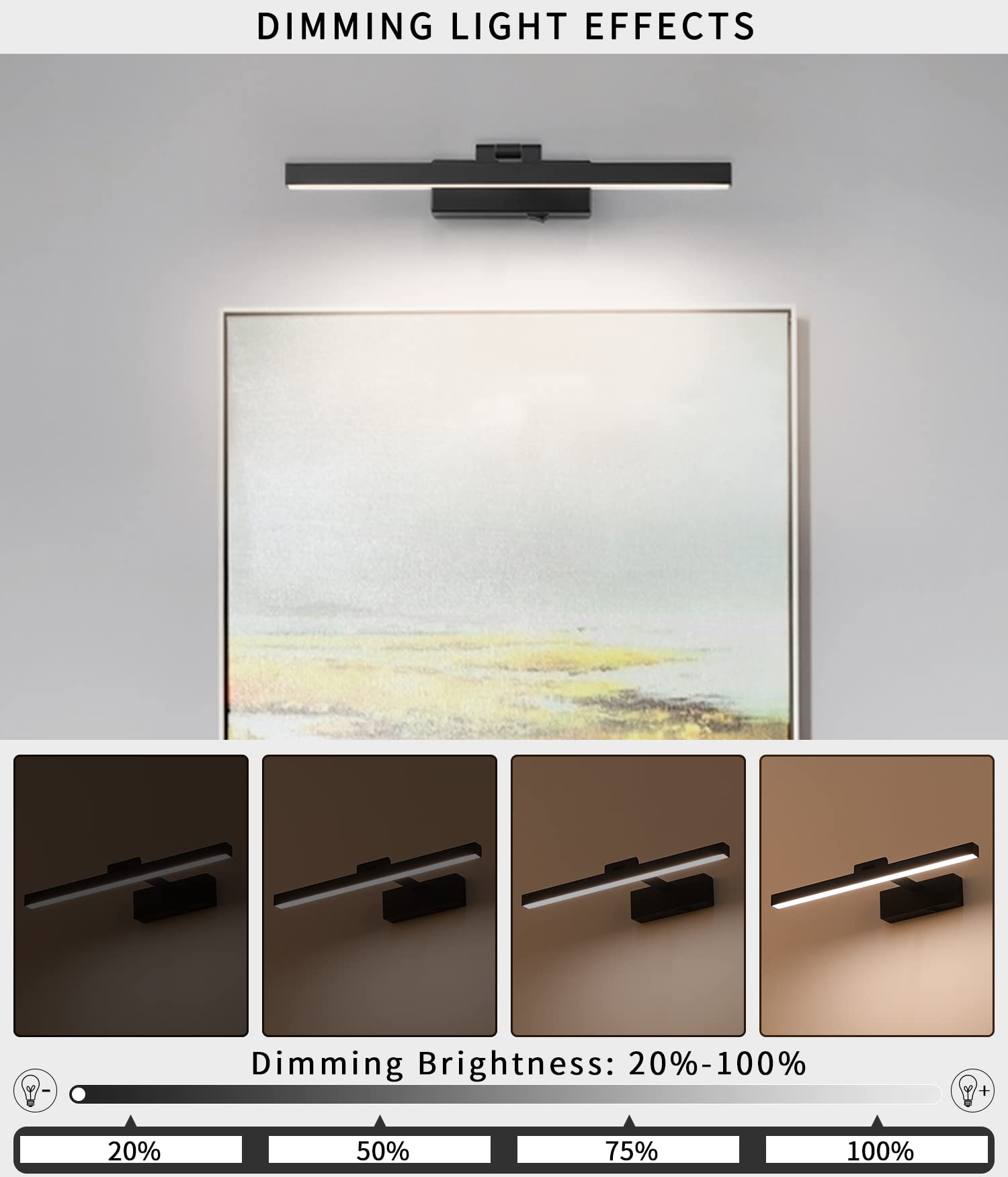 Joosenhouse Picture Light, Battery Powered, Dimmable, Wireless, 15.75in, Black, Model 7110-420-B, Adjustable Swing Arm