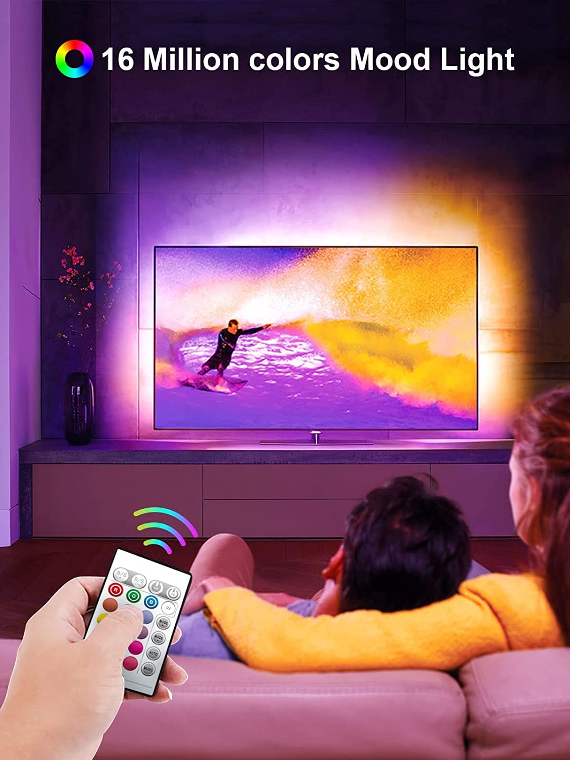 Gipoyent Tv Led Backlights, Music Sync Led Tv Backlight, For 60-85 Inch Tv, Led Tv Light With Bluetooth Function - Rgb Color Changing Light Strip For Home Theater (23Ft)