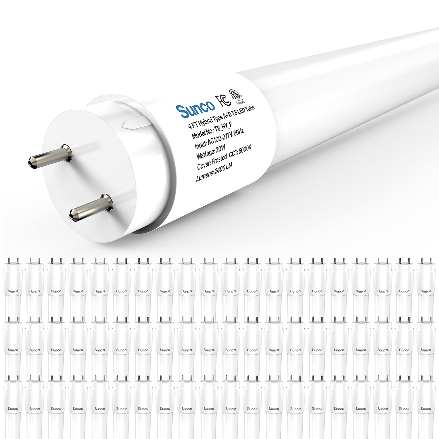 Sunco 60 Pack T8 LED Bulbs 4 Foot, 48 Inch Tube Light Bulbs Fluorescent Replacement, Single or Double Ended Hybrid Type A+B, 240